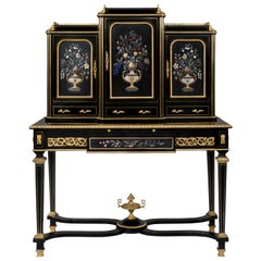 Louis XVI-Stil Pietre Dure montierter ebonisierter Schreibtisch, um 1870