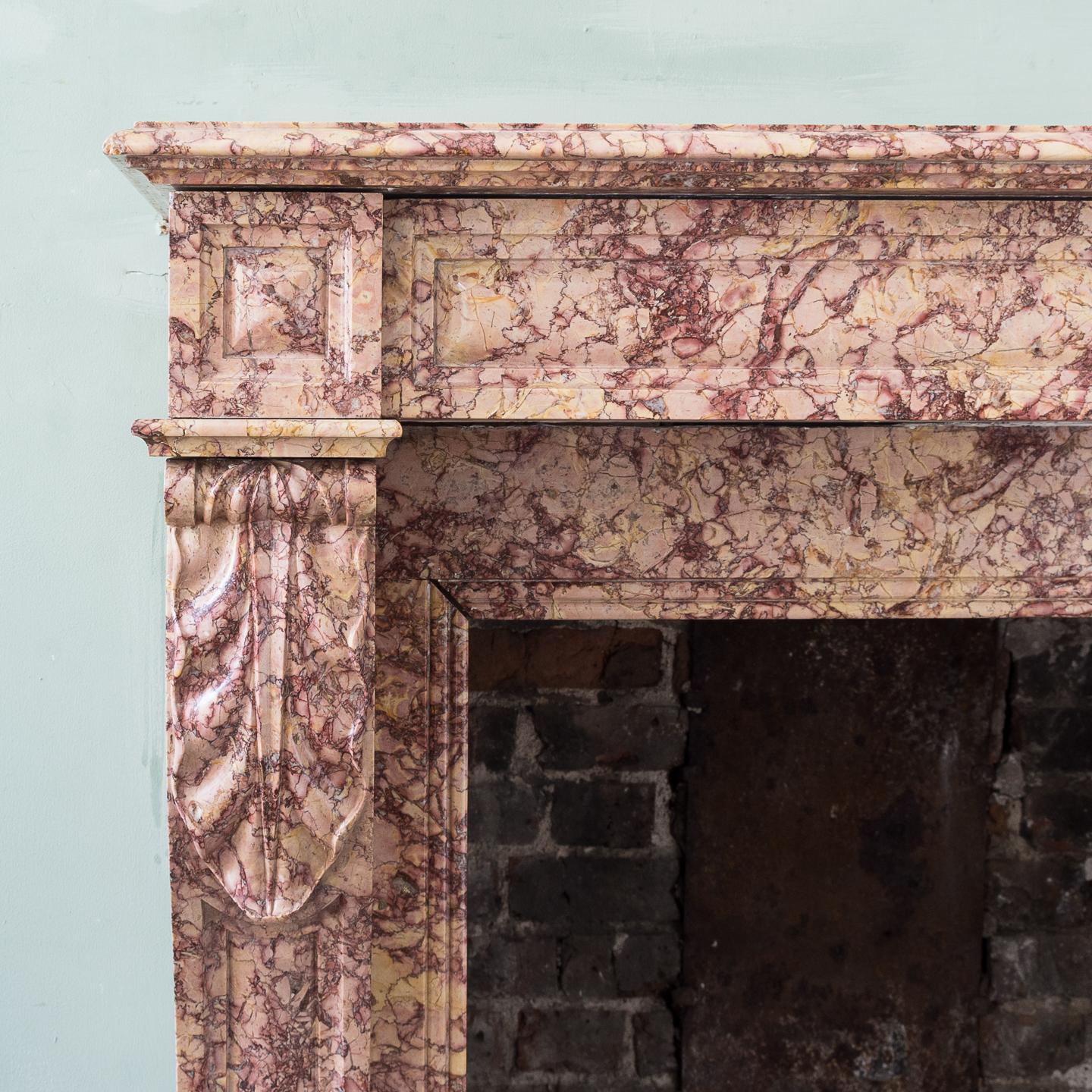 French Louis XVI Style Pink Brocatello Fireplace