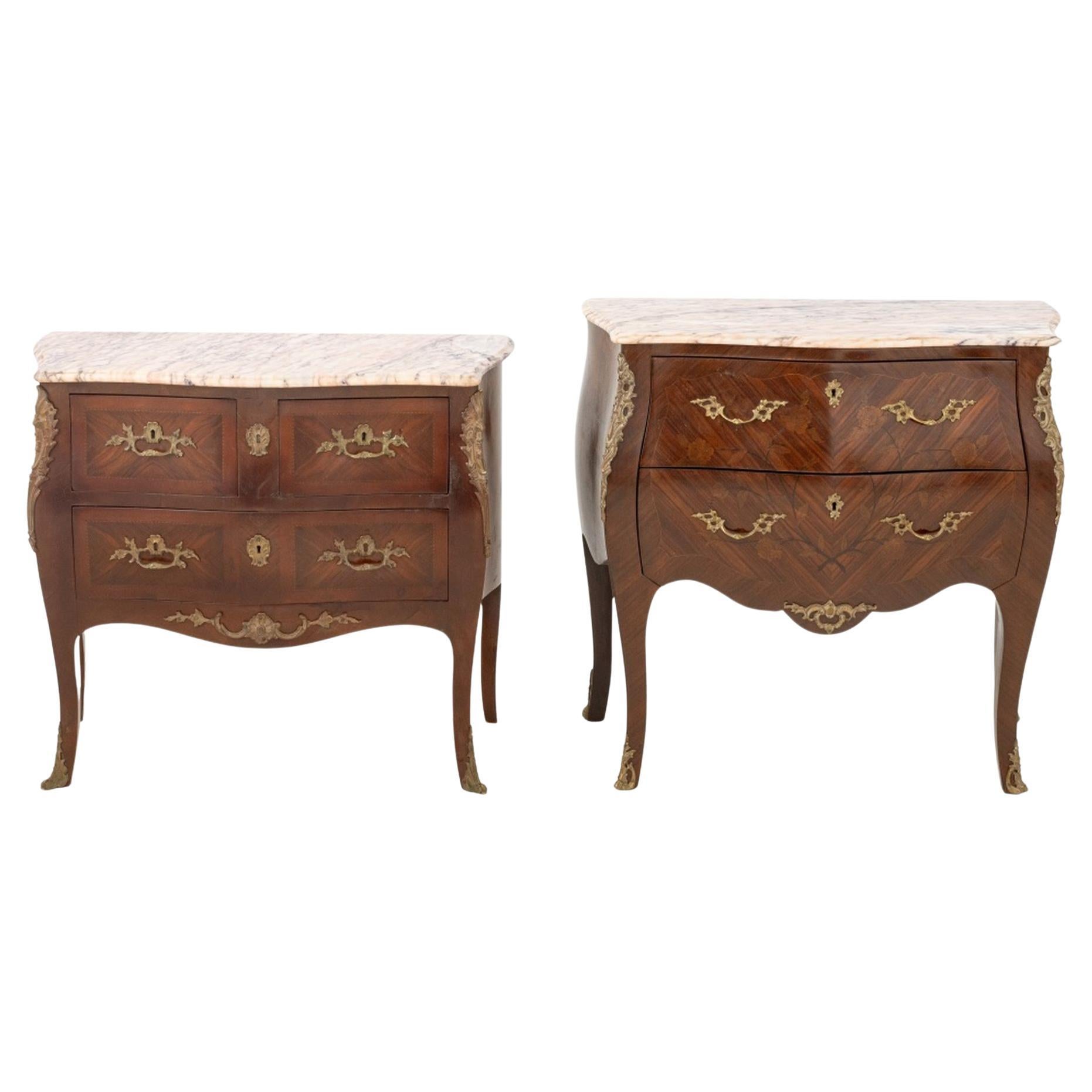 Louis XVI Stil Rosa Marmorplatte Bombe Kommode, 2 im Angebot