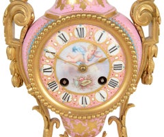Louis XVI Style Pink Porcelain Mantel Clock, 19th Century
