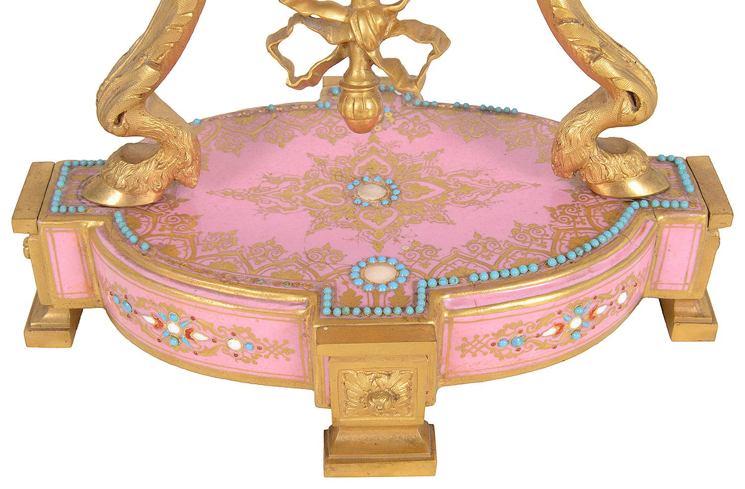 French Louis XVI Style Pink Porcelain Mantel Clock, 19th Century For Sale