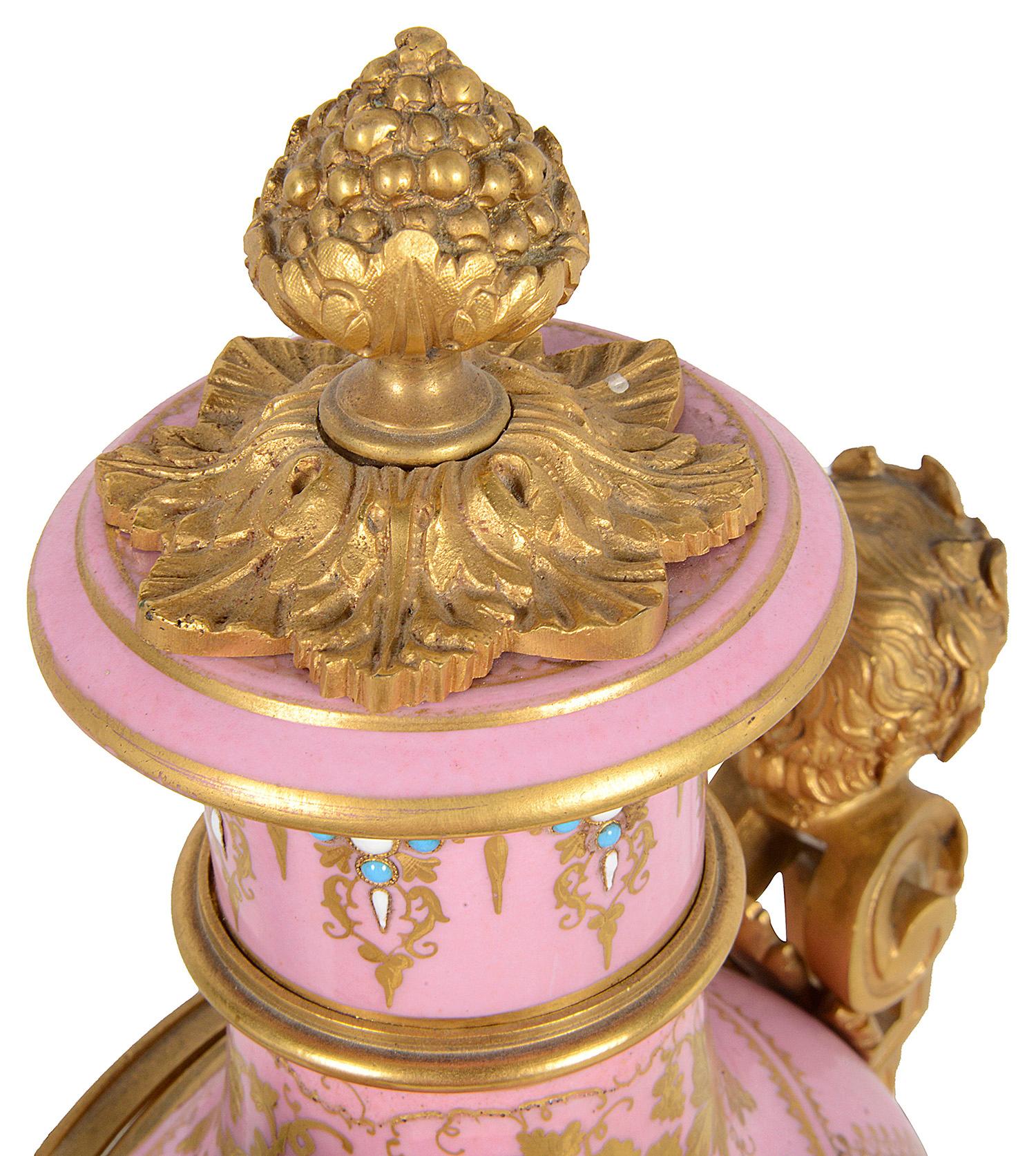 Louis XVI Style Pink Porcelain Mantel Clock, 19th Century For Sale 1