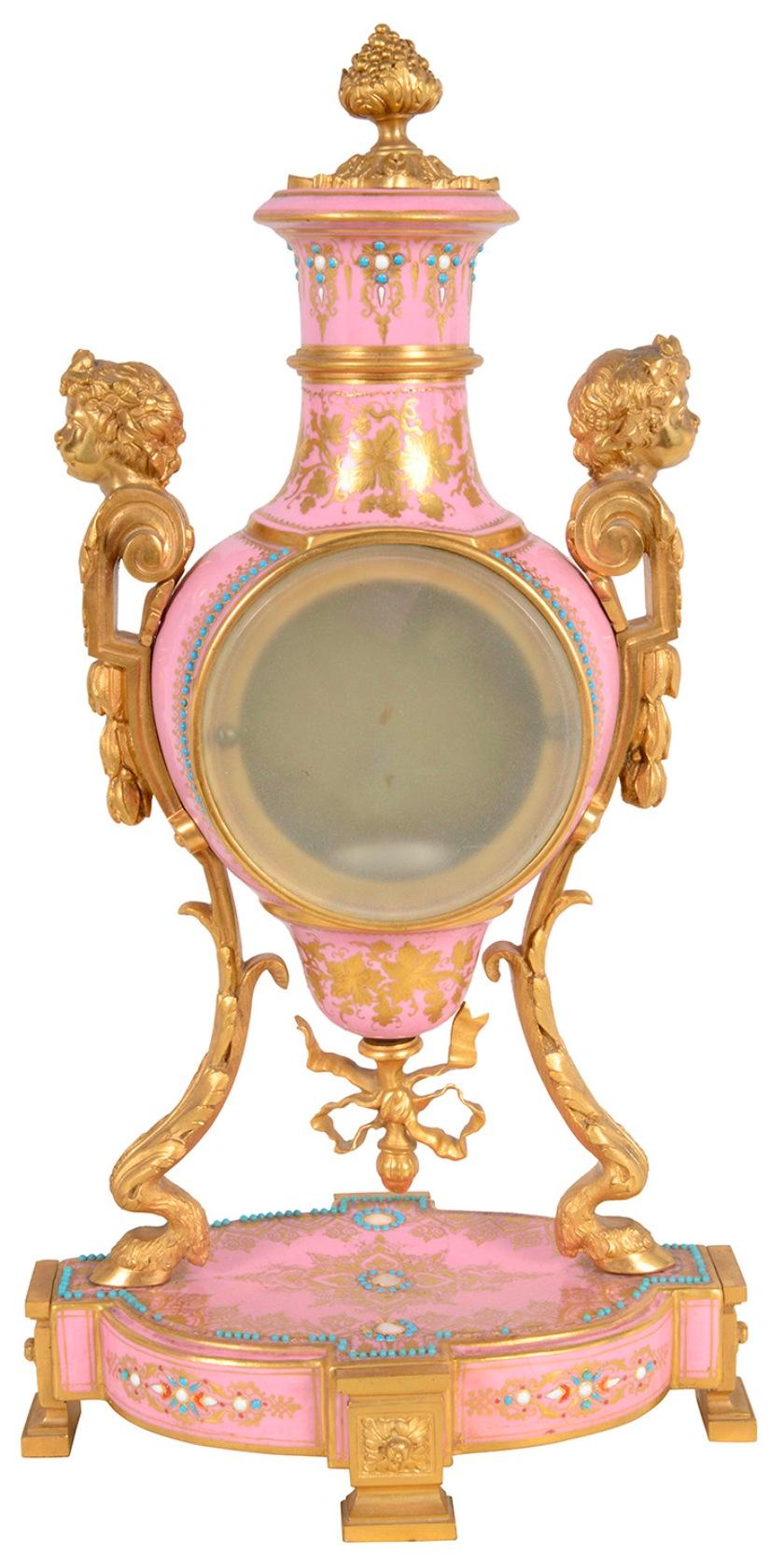 Louis XVI Style Pink Porcelain Mantel Clock, 19th Century For Sale 3