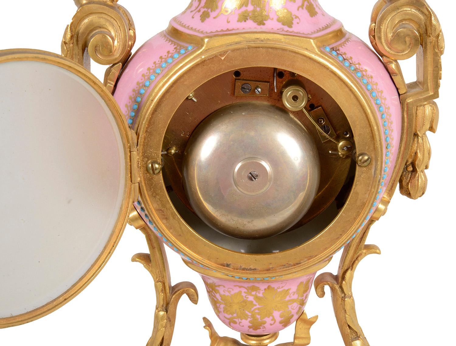 Louis XVI Style Pink Porcelain Mantel Clock, 19th Century For Sale 4