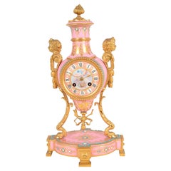 Louis XVI Style Pink Porcelain Mantel Clock, 19th Century