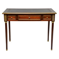 Louis XVI Style Polished Mahogany Writing Table or Desk With New Leather