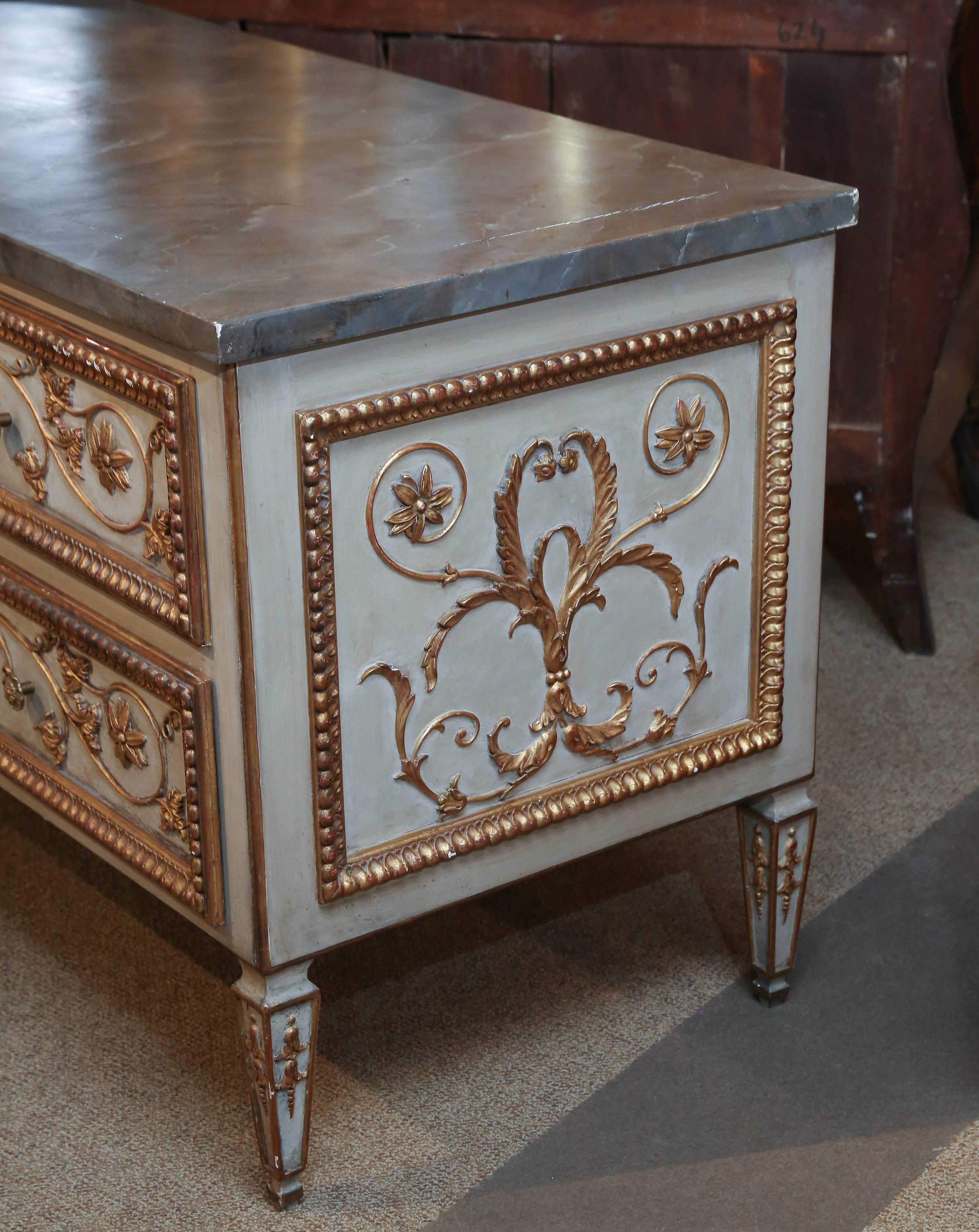 French Louis XVI-Style Polychrome and Faux Marbre Commode, 19th Century