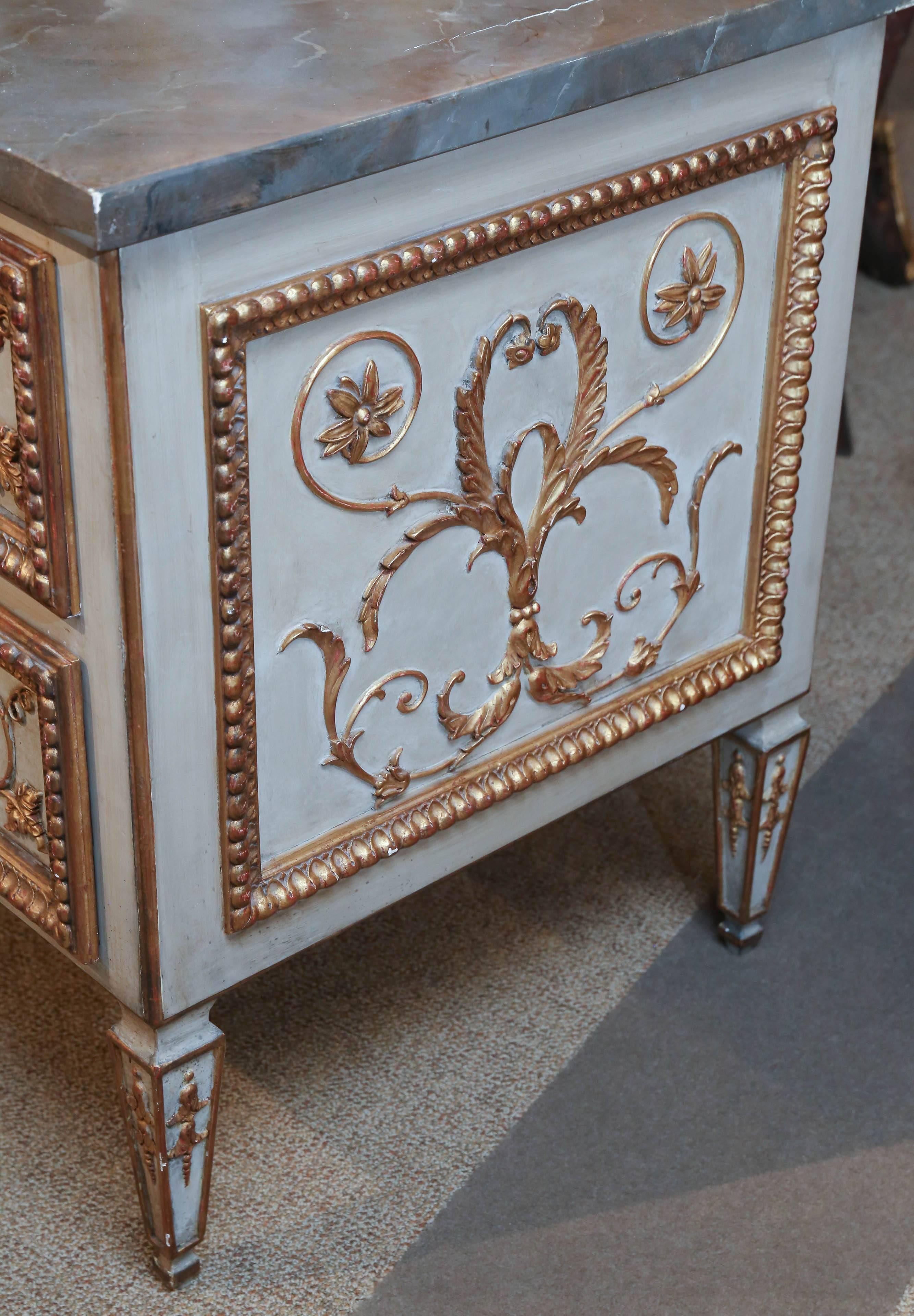 Louis XVI-Style Polychrome and Faux Marbre Commode, 19th Century In Excellent Condition In Houston, TX