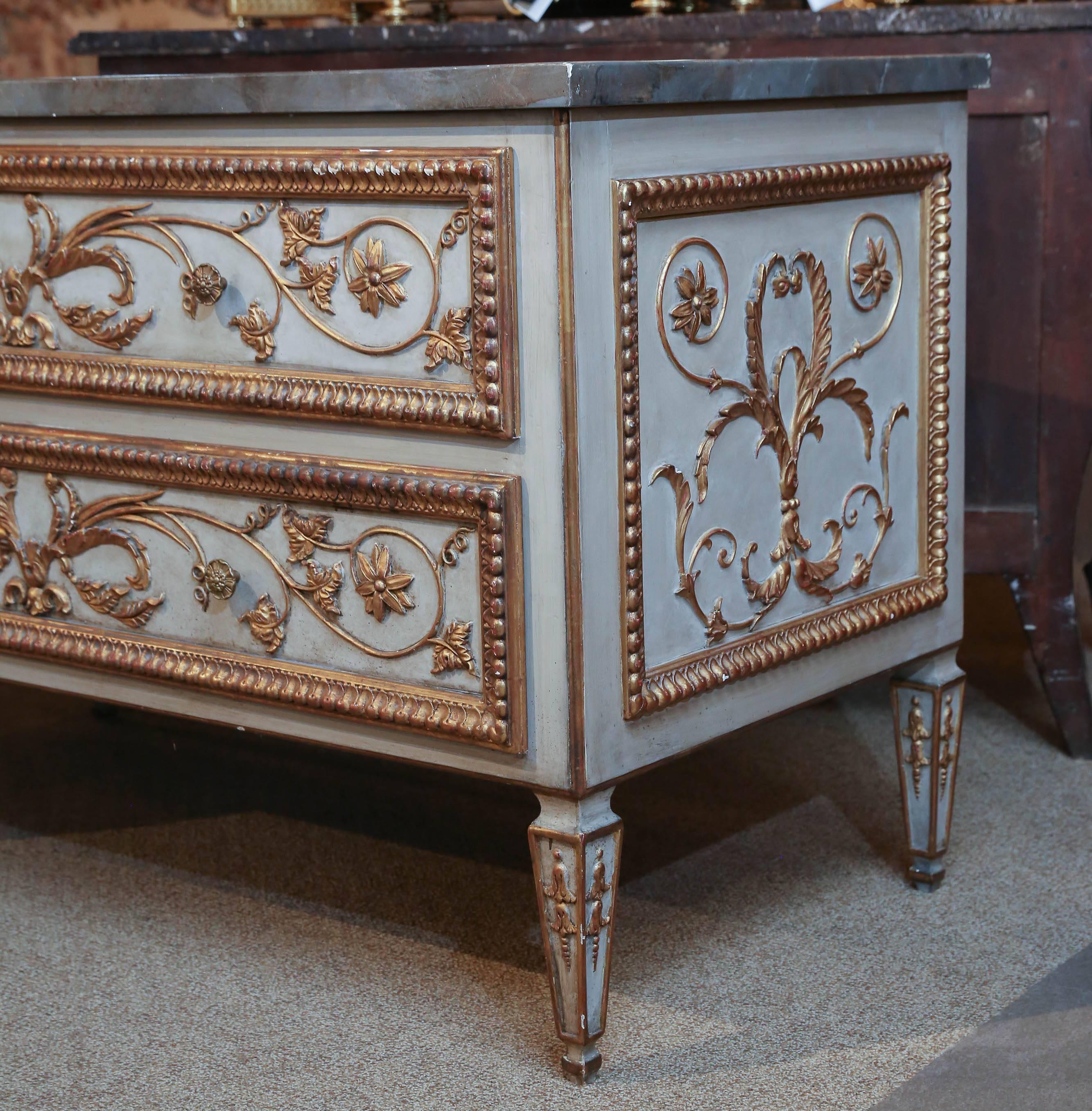 Louis XVI-Style Polychrome and Faux Marbre Commode, 19th Century 1