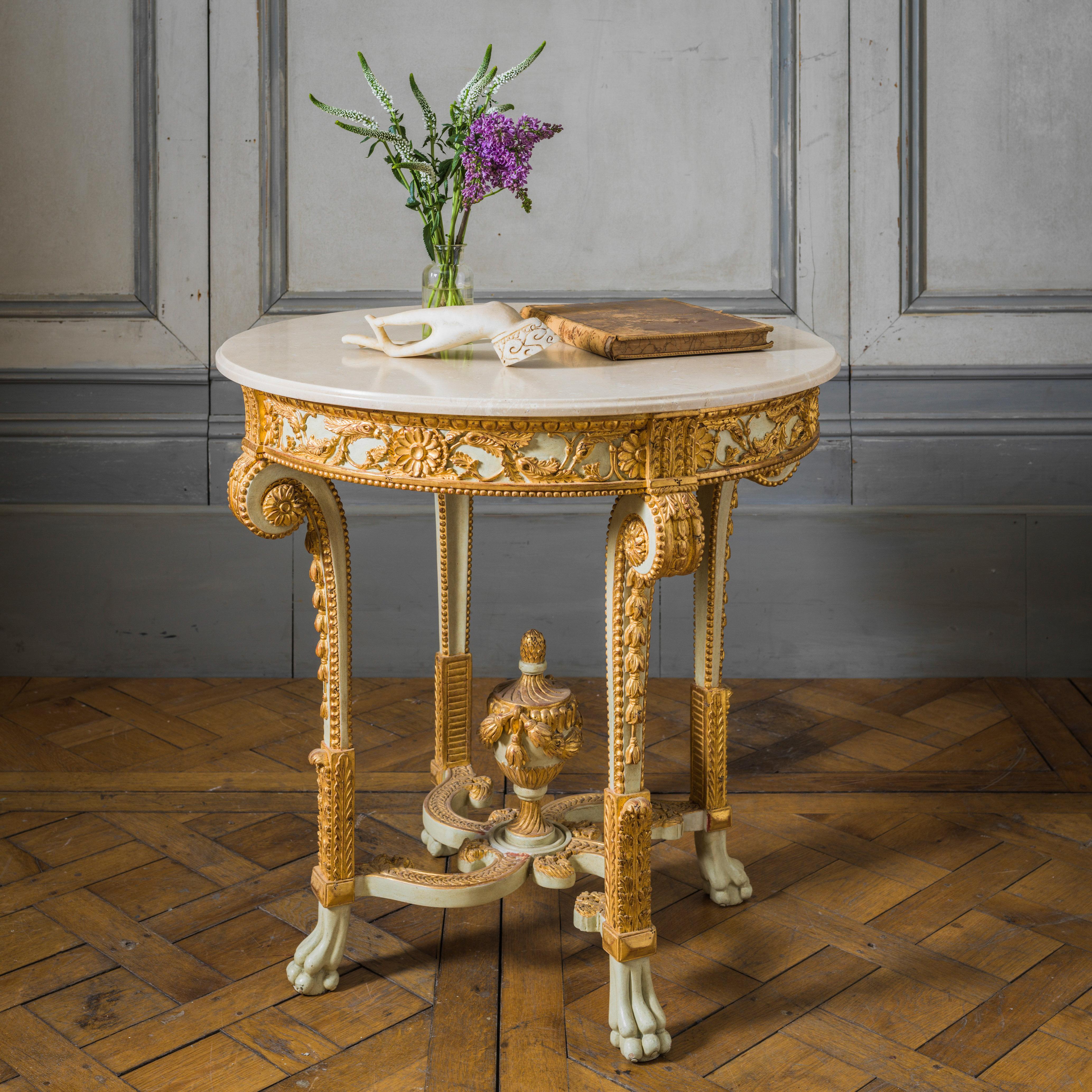 Hand-Carved Louis XVI Style Polychrome Console Table Reproduced by La Maison London For Sale