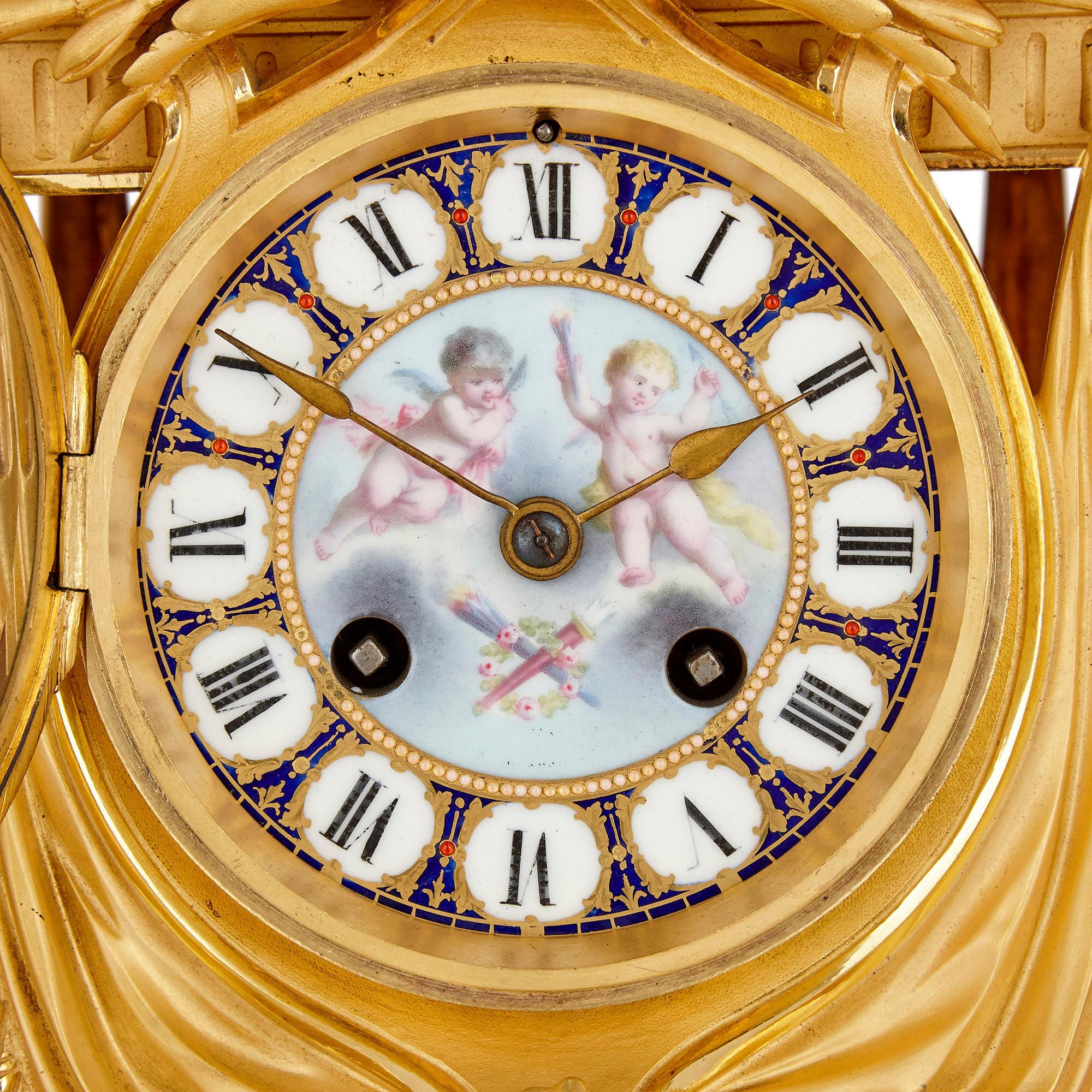 19th Century Louis XVI Style Porcelain and Gilt Bronze Mantel Clock