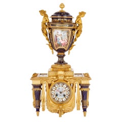 Antique Louis XVI Style Porcelain and Gilt Bronze Mantel Clock