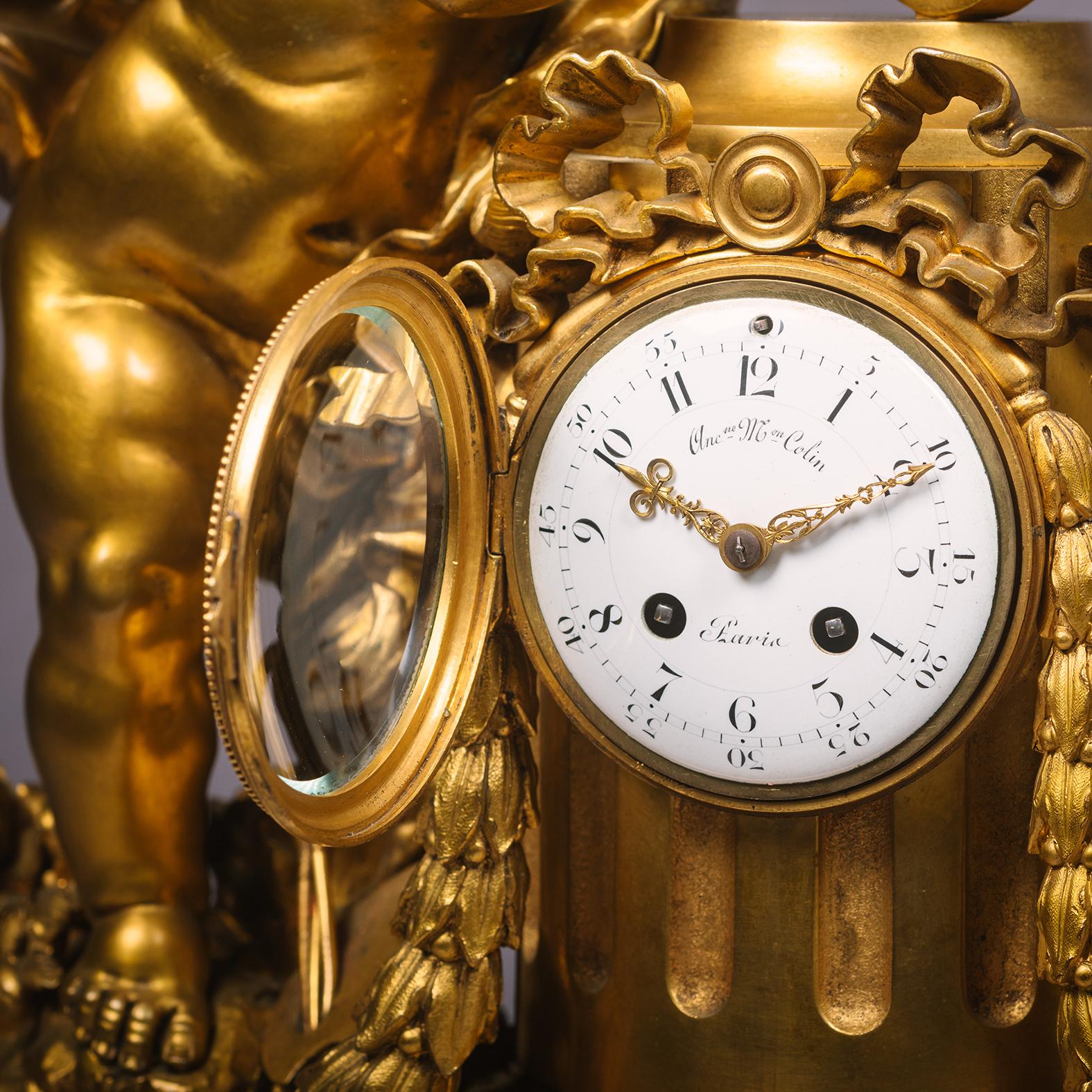 Porcellana Orologio figurato con montatura in porcellana in stile Luigi XVI, Allegorico delle Arti in vendita