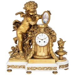 Louis XVI Style Porcelain Mounted Figural Clock, Allegorical of the Arts