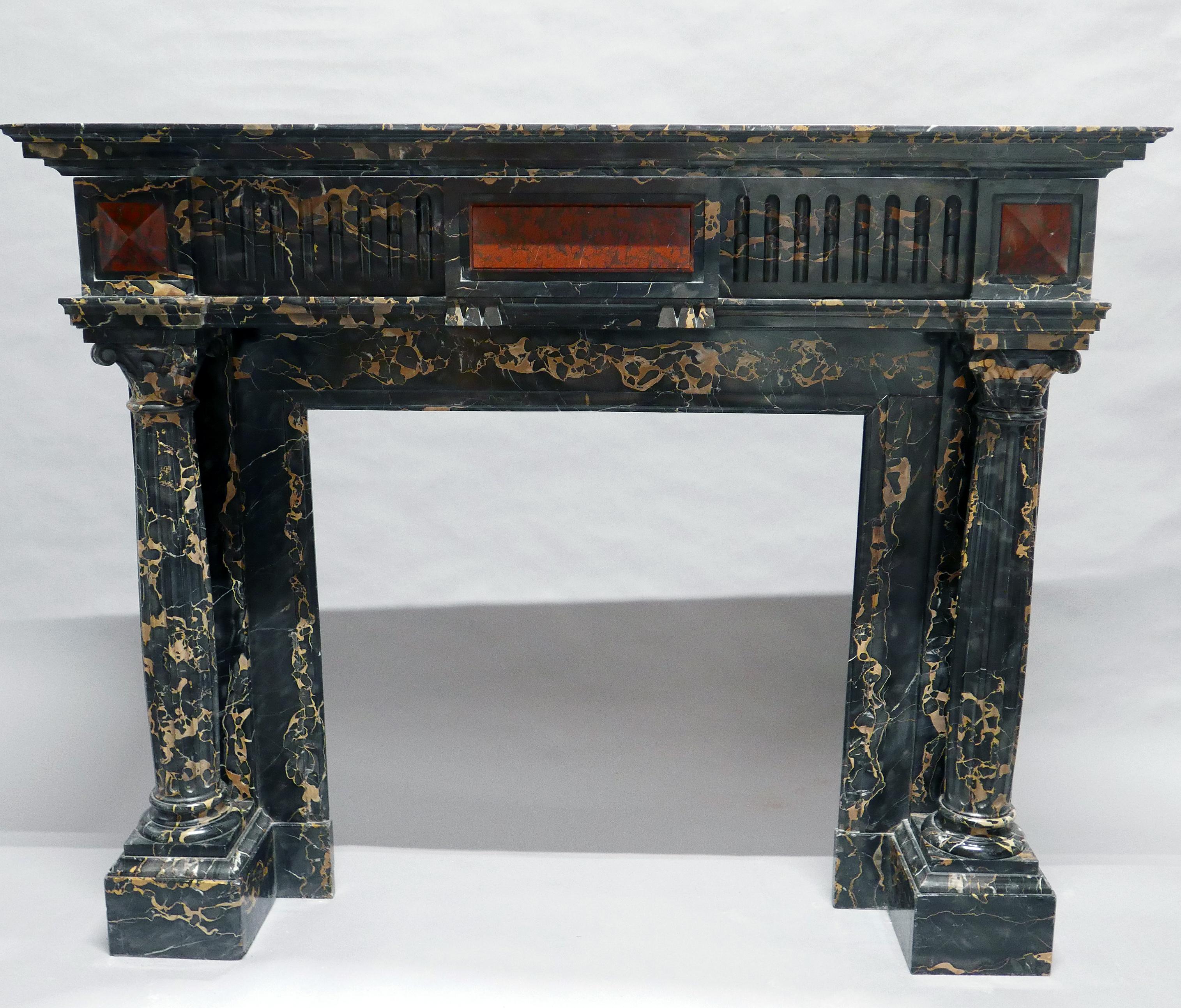 Neoclassical Revival Louis XVI style Portor Marble Chimney Mantelpiece, France, Circa 1880 For Sale