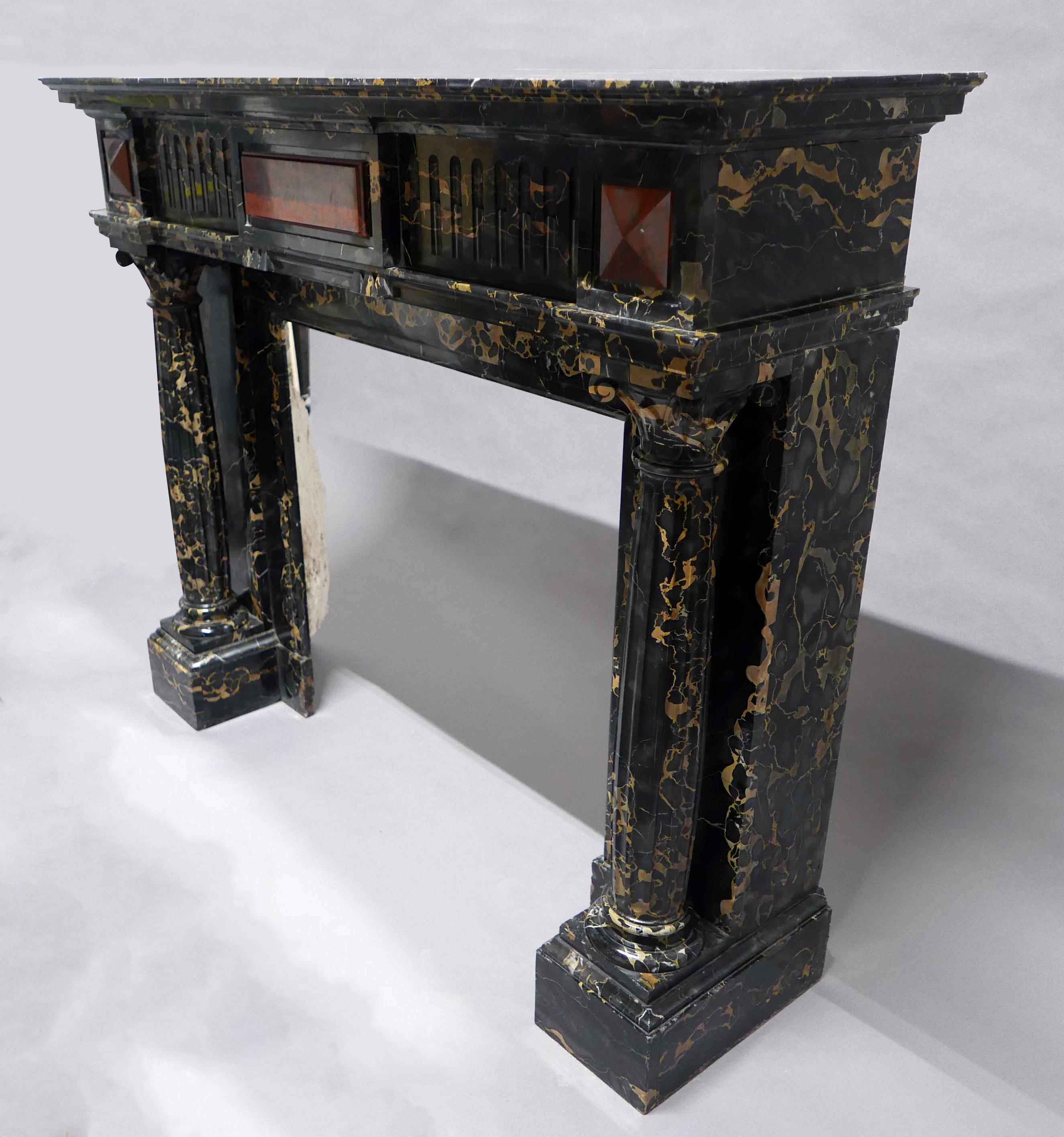 French Louis XVI style Portor Marble Chimney Mantelpiece, France, Circa 1880 For Sale