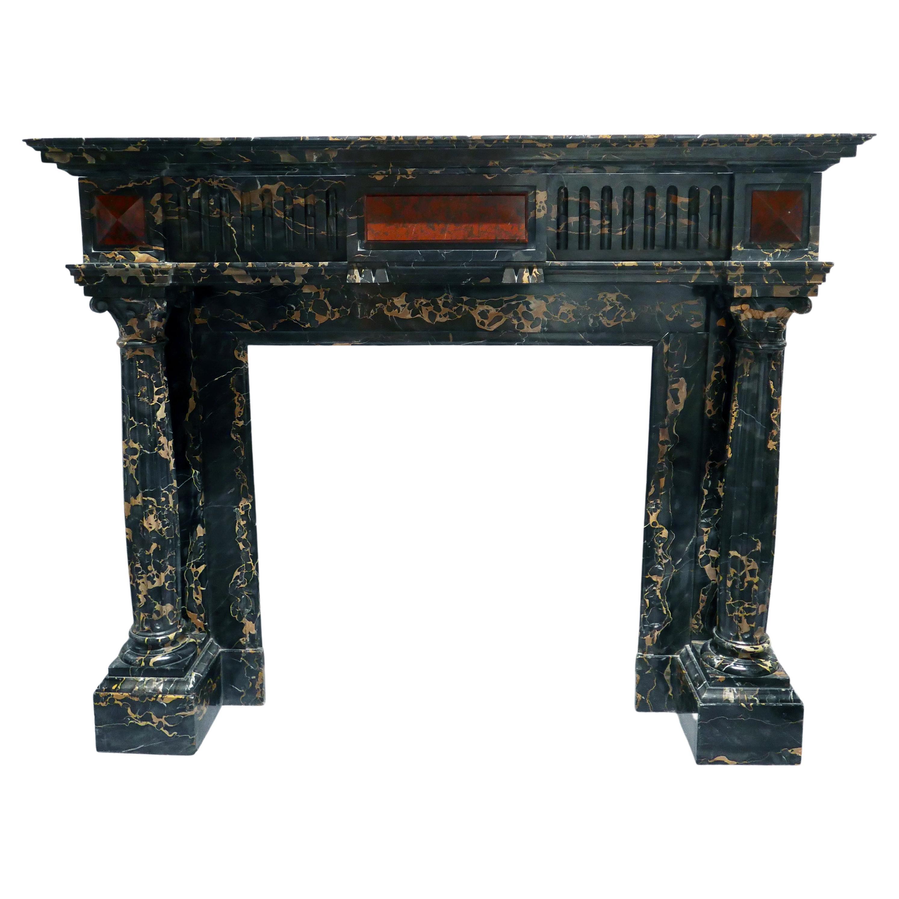 Louis XVI style Portor Marble Chimney Mantelpiece, France, Circa 1880 For Sale