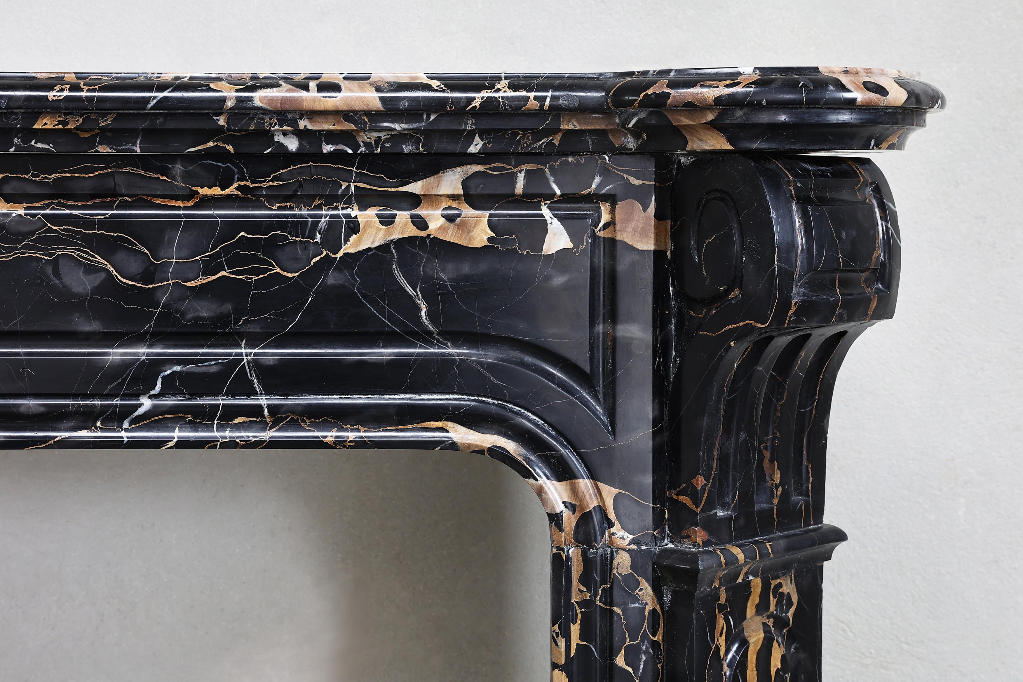 French Louis XVI Style Portoro Marble Fireplace from the 19th Century For Sale