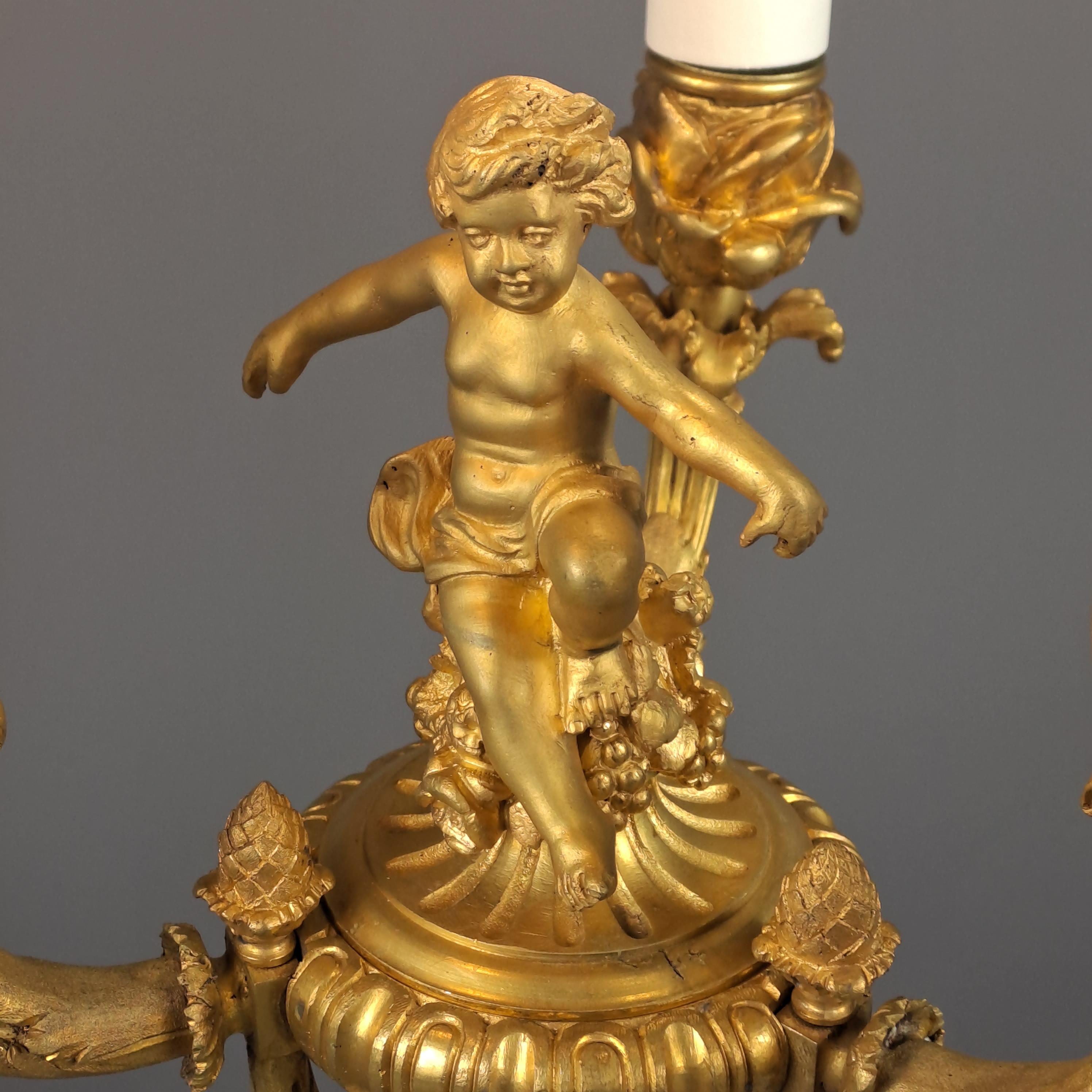 Louis XVI Style Putti Candlestick in Gilt Bronze and Mounted as a Lamp For Sale 5