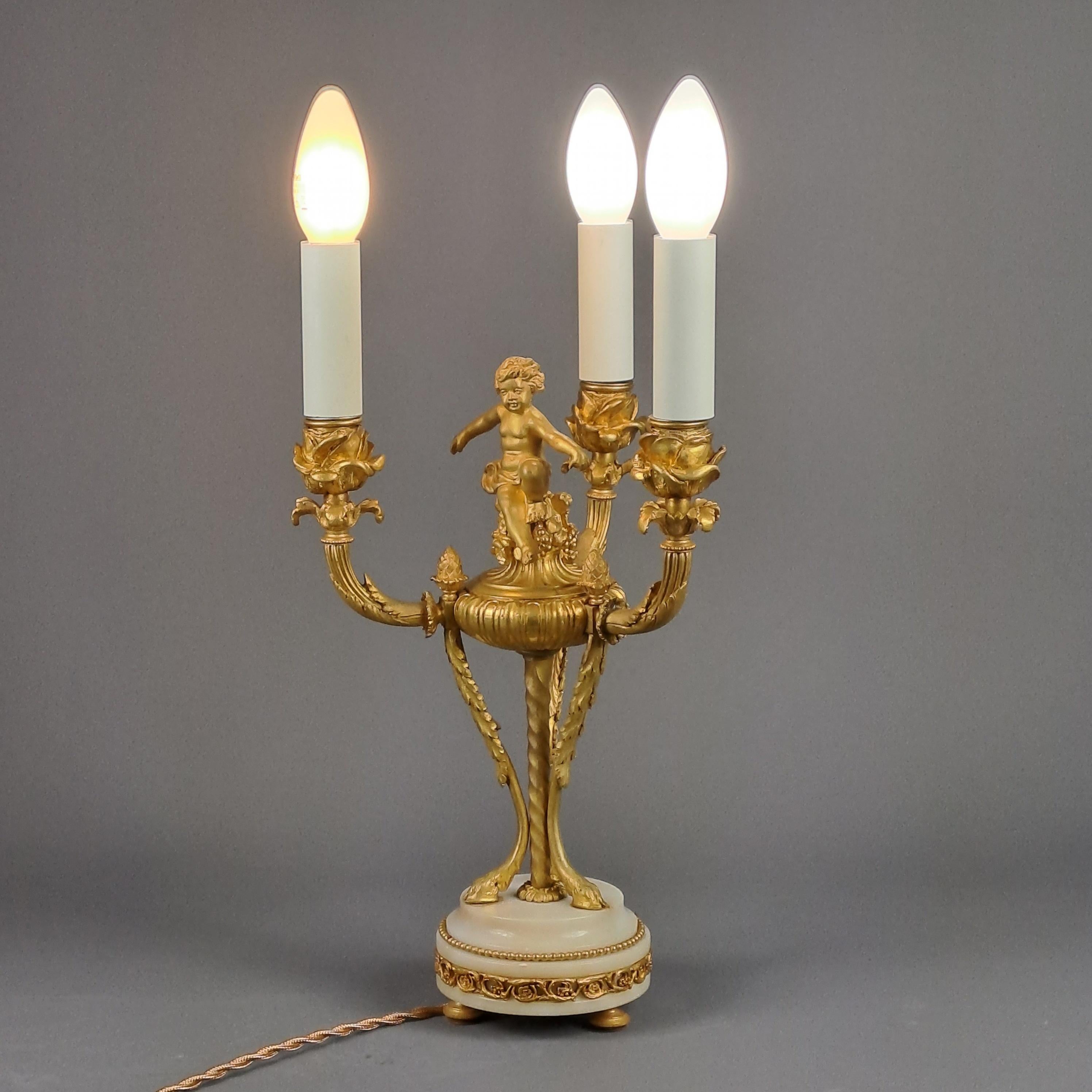 Louis XVI Style Putti Candlestick in Gilt Bronze and Mounted as a Lamp For Sale 8