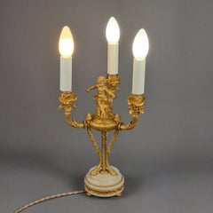 Louis XVI Style Putti Candlestick in Gilt Bronze and Mounted as a Lamp