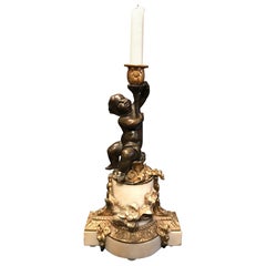 Kerzenständer aus patinierter Bronze und Marmor im Stil Louis XVI. aus Putto-Goldbronze