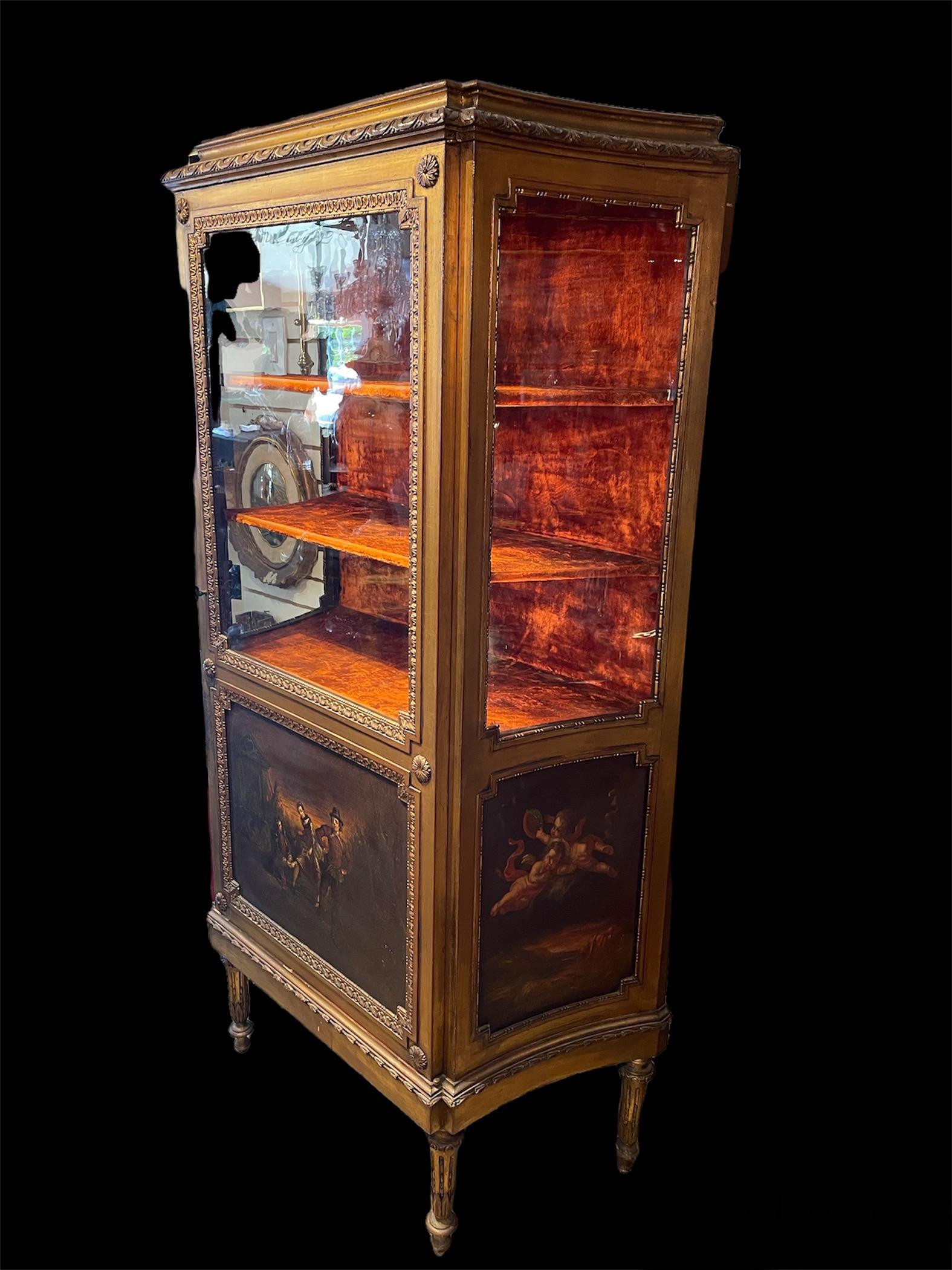 Hand-Carved Louis XVI Style Rectangular Vitrine / Curio Cabinet For Sale