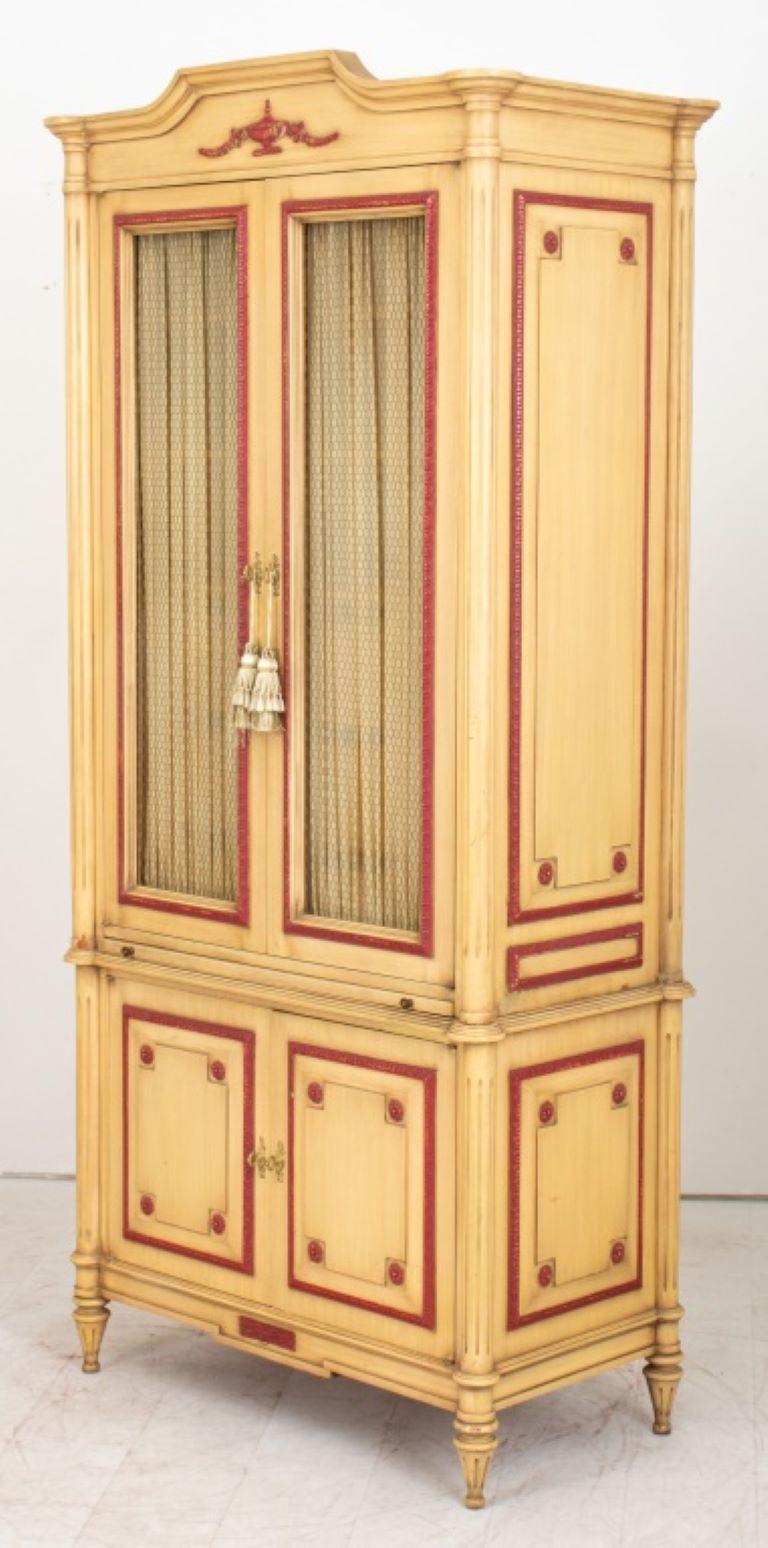 Louis XVI Style Red White Painted Armoire Cabinet For Sale 3