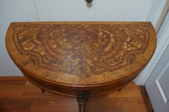 Louis XVI Style Revival Demi-lune Game Table with Brown Leather fold-open Top