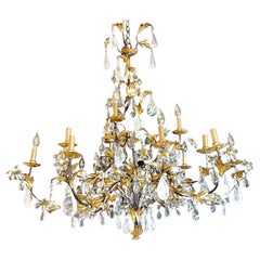 Louis XVI Style Rock Crystal Chandelier, Ebony and Gilt Metal Design