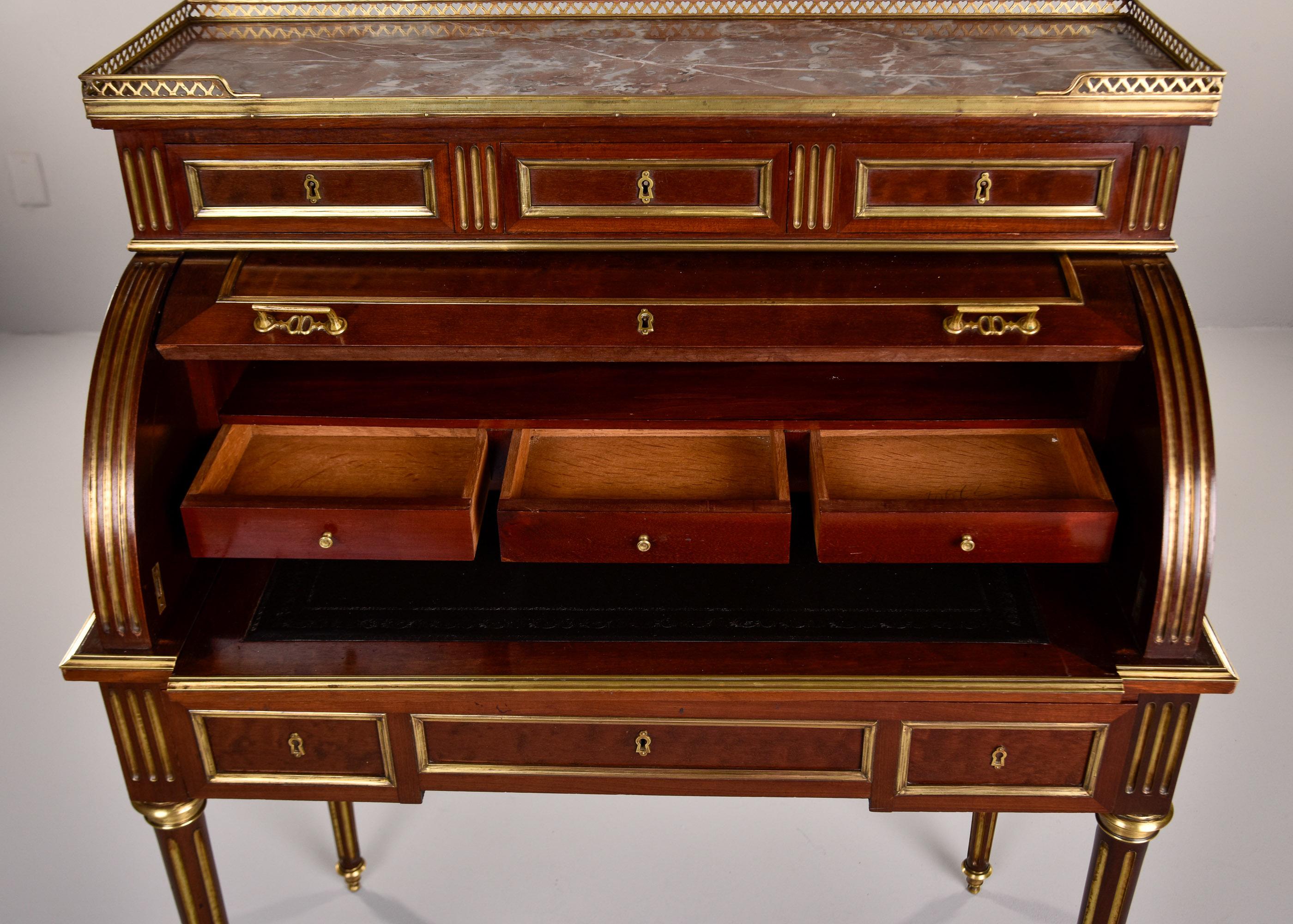 Brass Louis XVI Style Roll Top Cylinder Desk