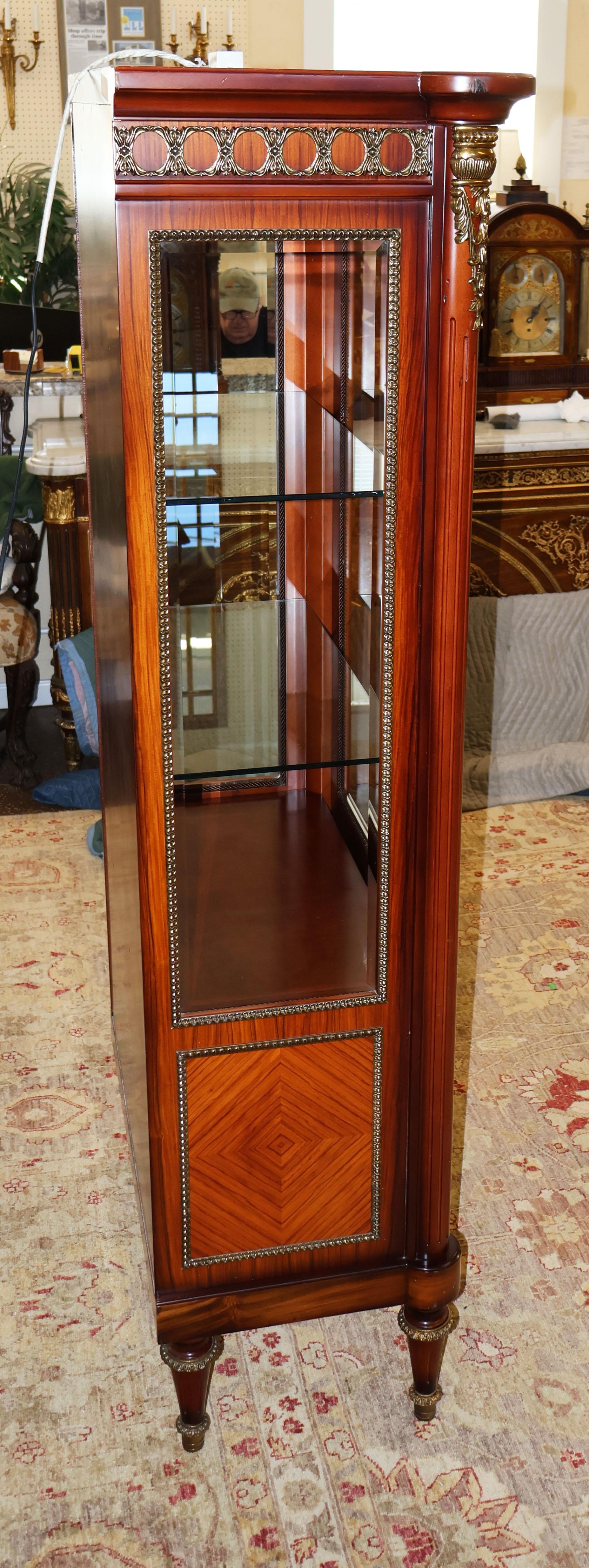 Late 20th Century Louis XVI Style Rosewood Ormolu China Curio Cabinet Vitrine For Sale