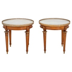 Louis XVI Style Round Bouillotte Side Tables, Pair