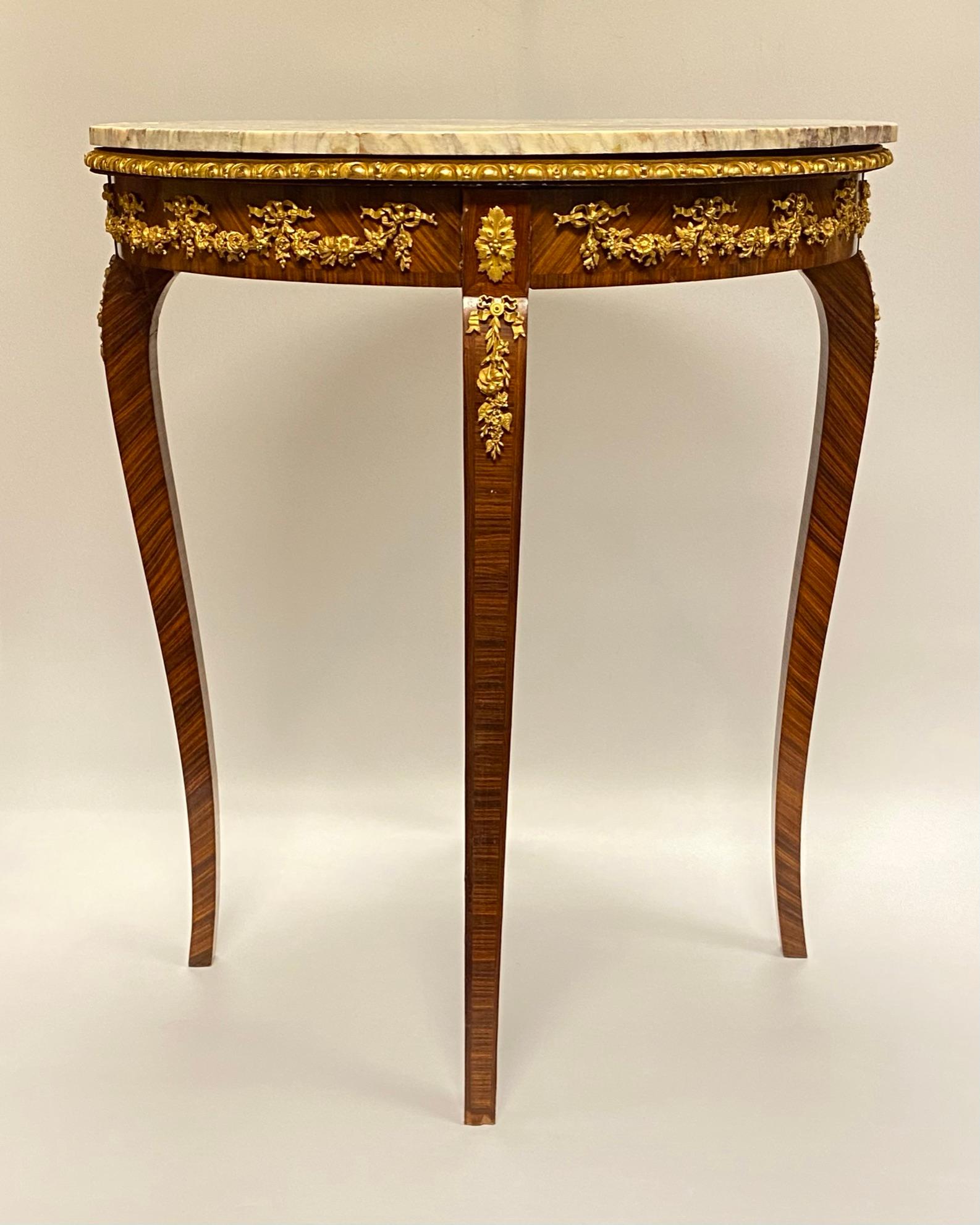 Louis XVI Style Round Marble Top Side Table 3