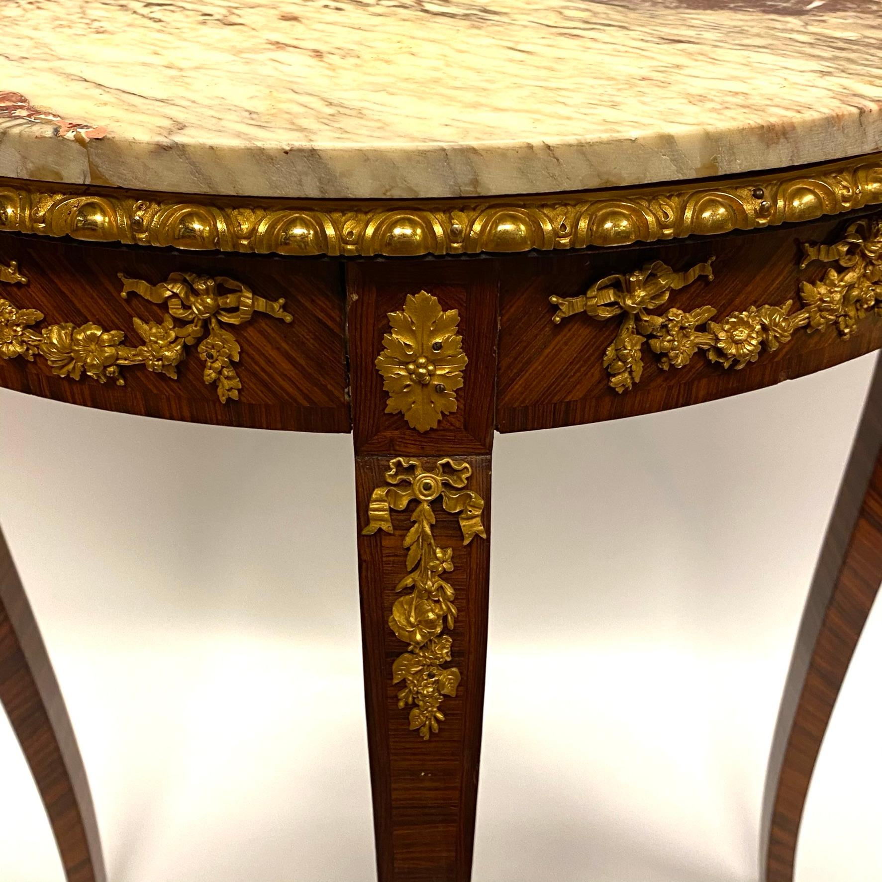 Louis XVI Style Round Marble Top Side Table 4