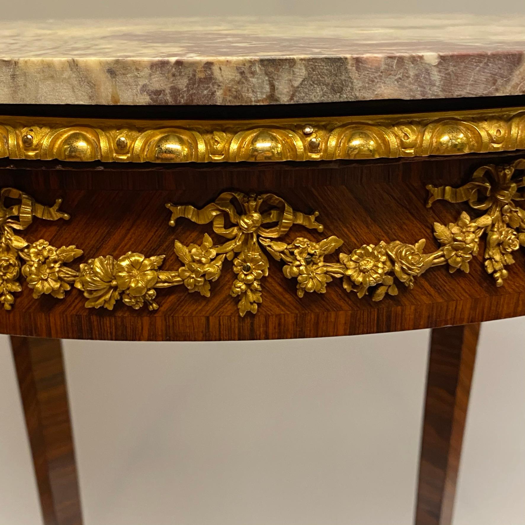 Louis XVI Style Round Marble Top Side Table 1