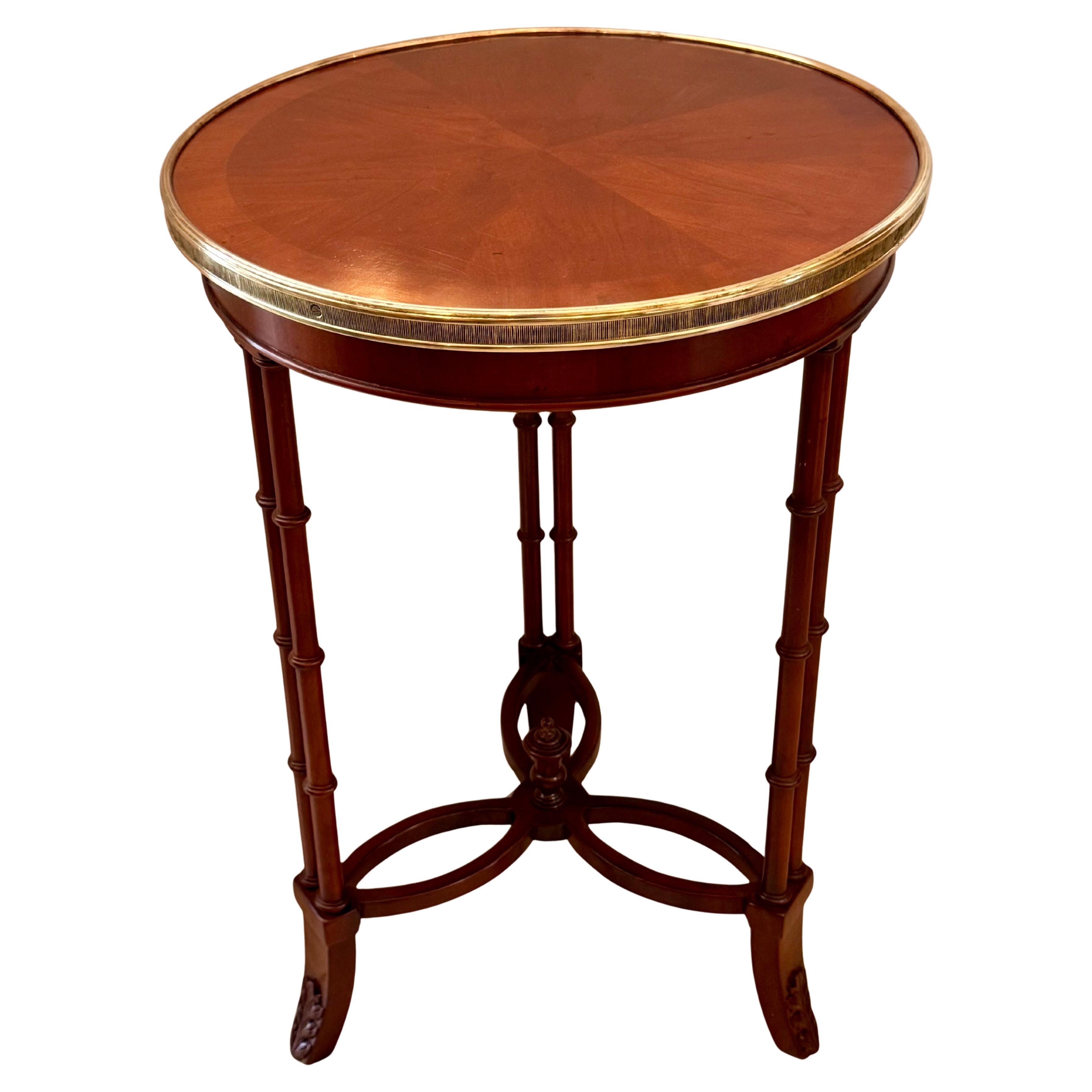 Louis XVI Style Round Side Table with Polished Brass Rim Gallery
