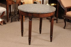 Louis XVI Style Round Walnut Stone Top Table