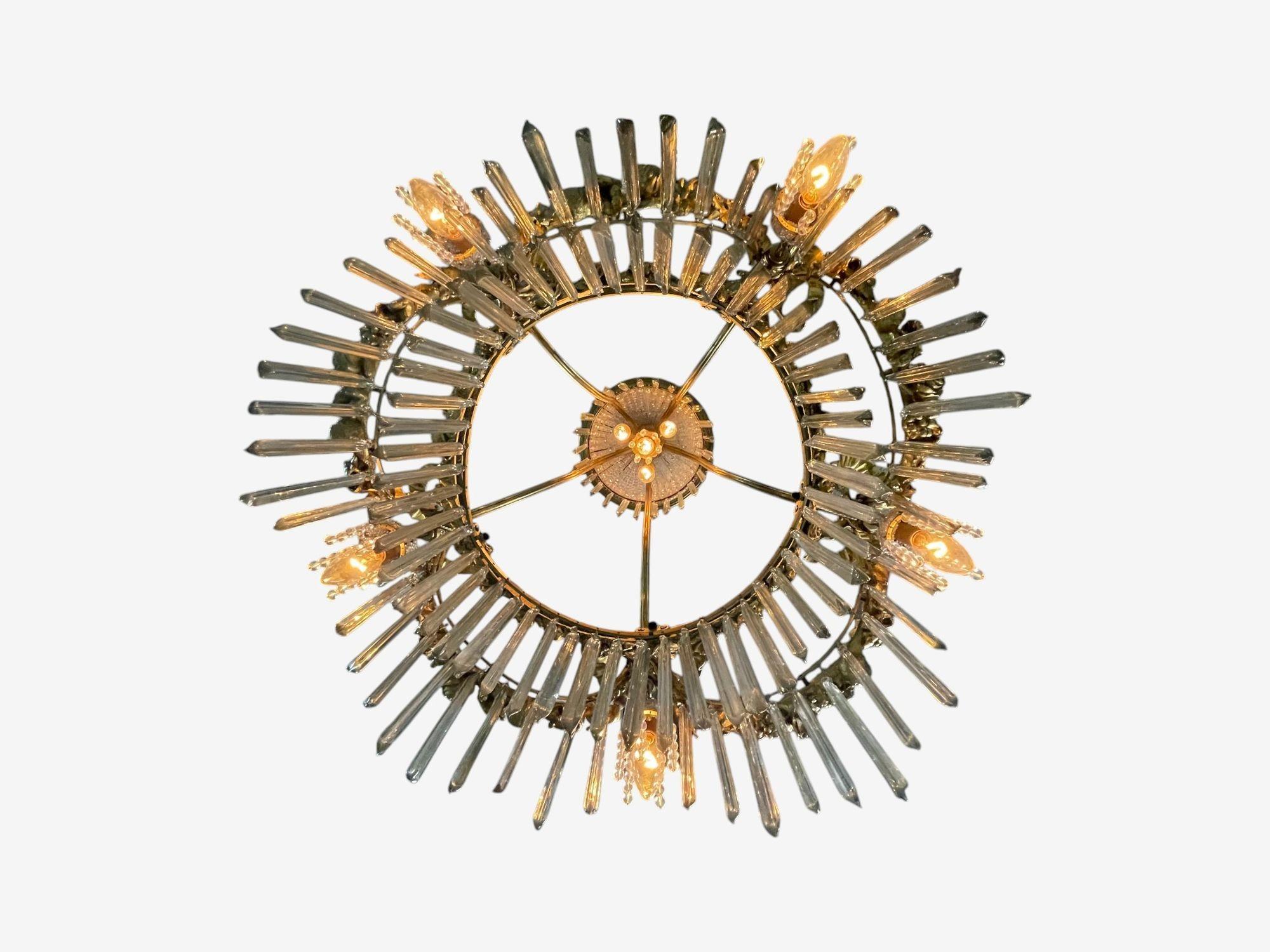 Lustre néoclassique russe de style Louis XVI, bronze, cristal, France, années 1900 en vente 4