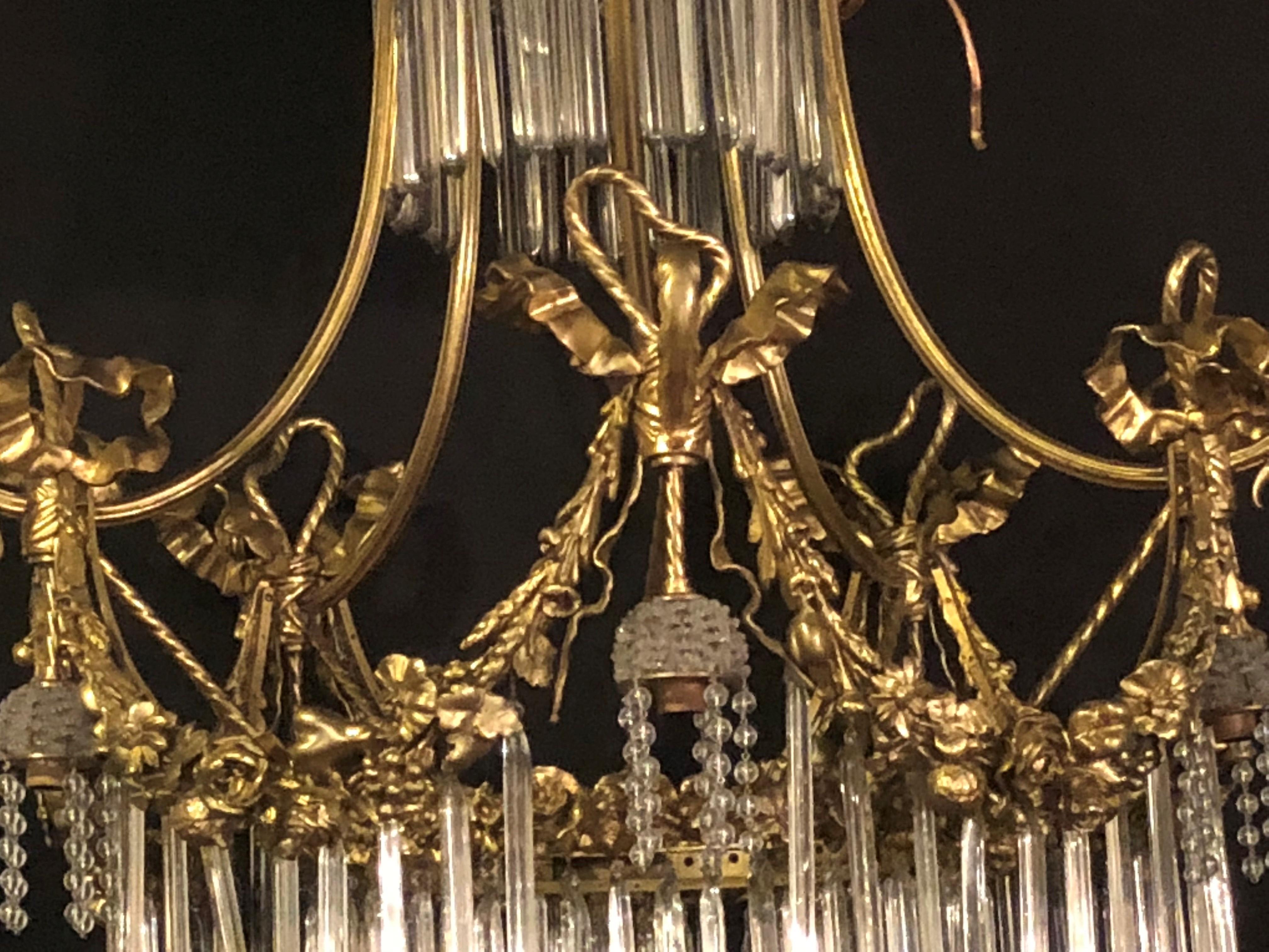 Louis XVI Style Russian Neoclassical Doré Bronze and Crystal Chandelier 5