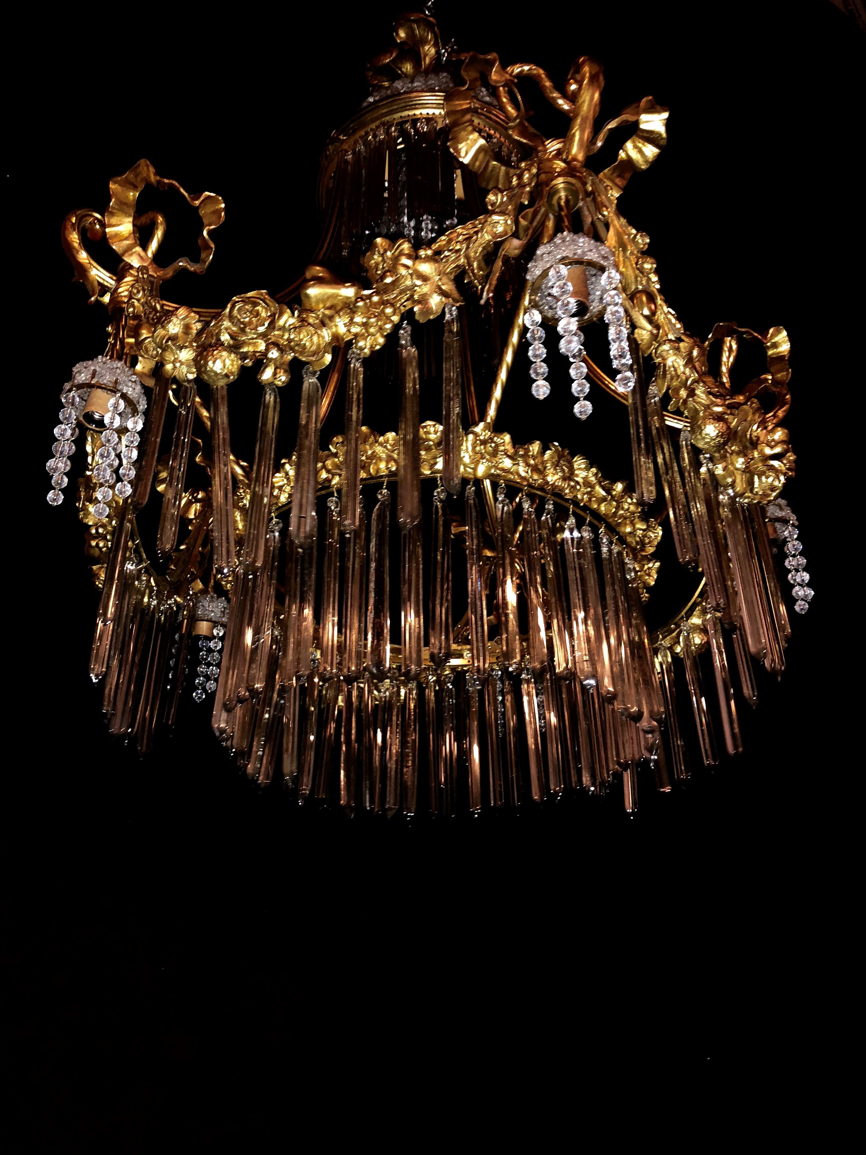 Louis XVI Style Russian Neoclassical Doré Bronze and Crystal Chandelier 6