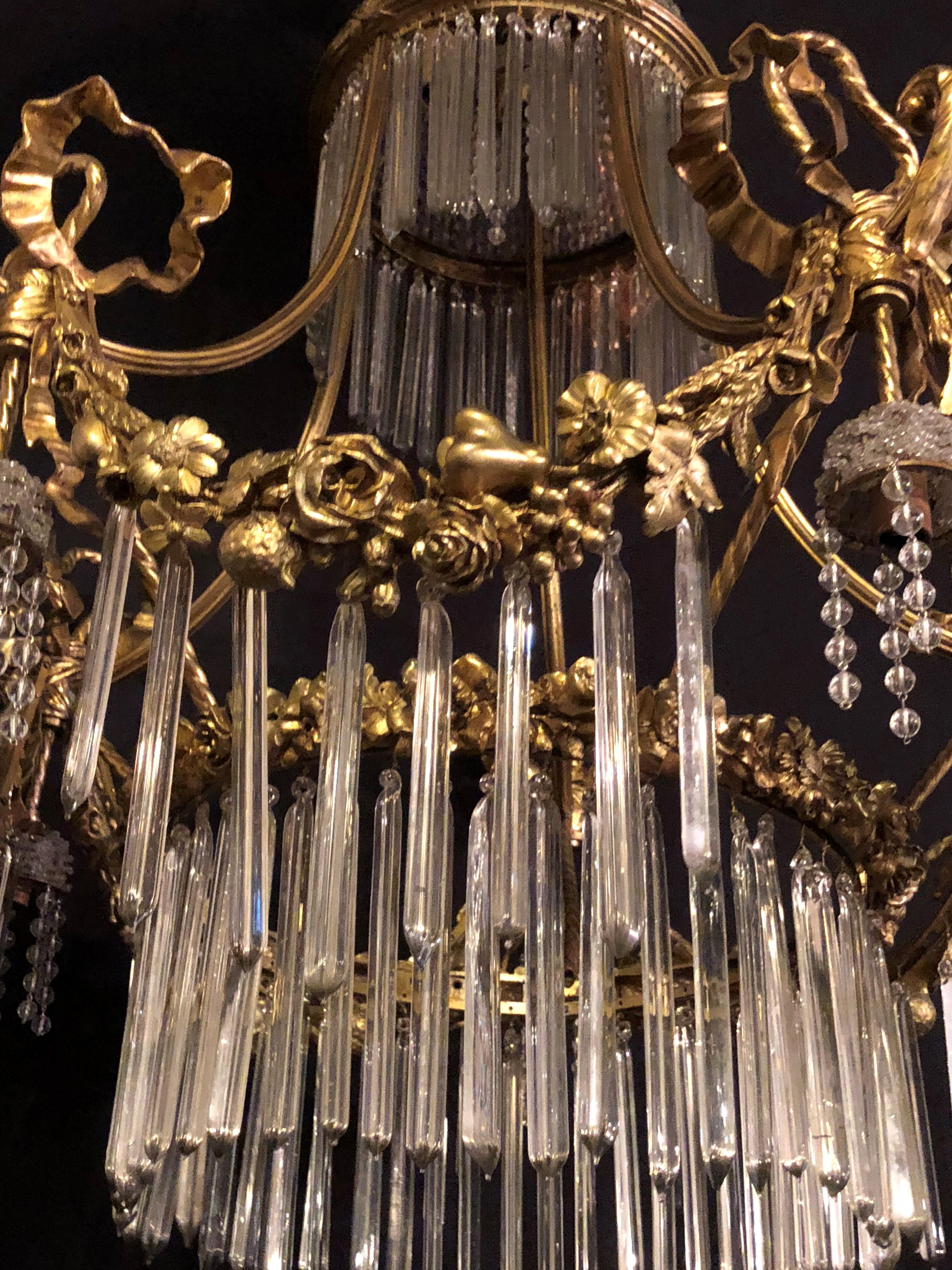 Louis XVI Style Russian Neoclassical Doré Bronze and Crystal Chandelier 7