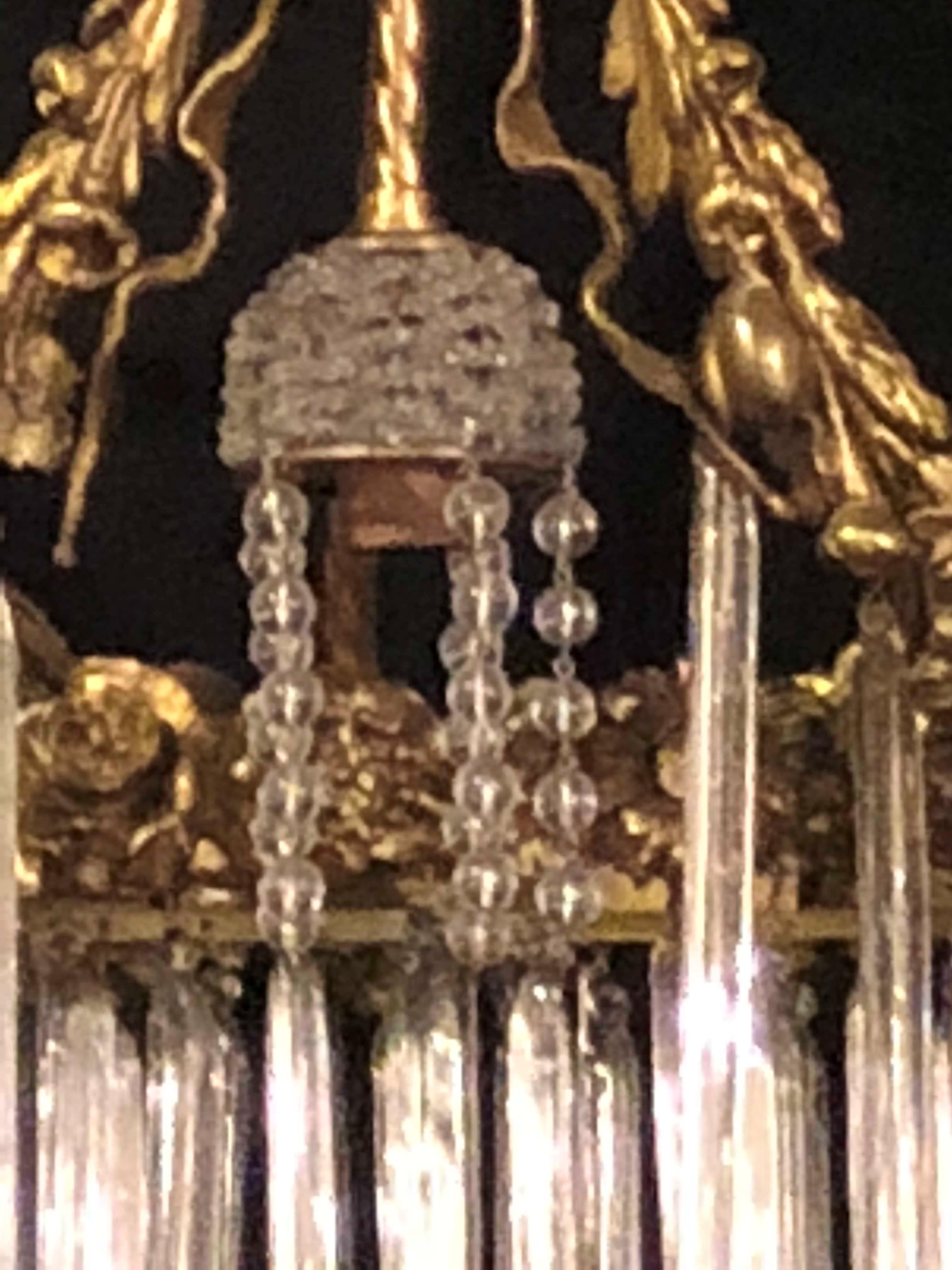 Louis XVI Style Russian Neoclassical Doré Bronze and Crystal Chandelier 1