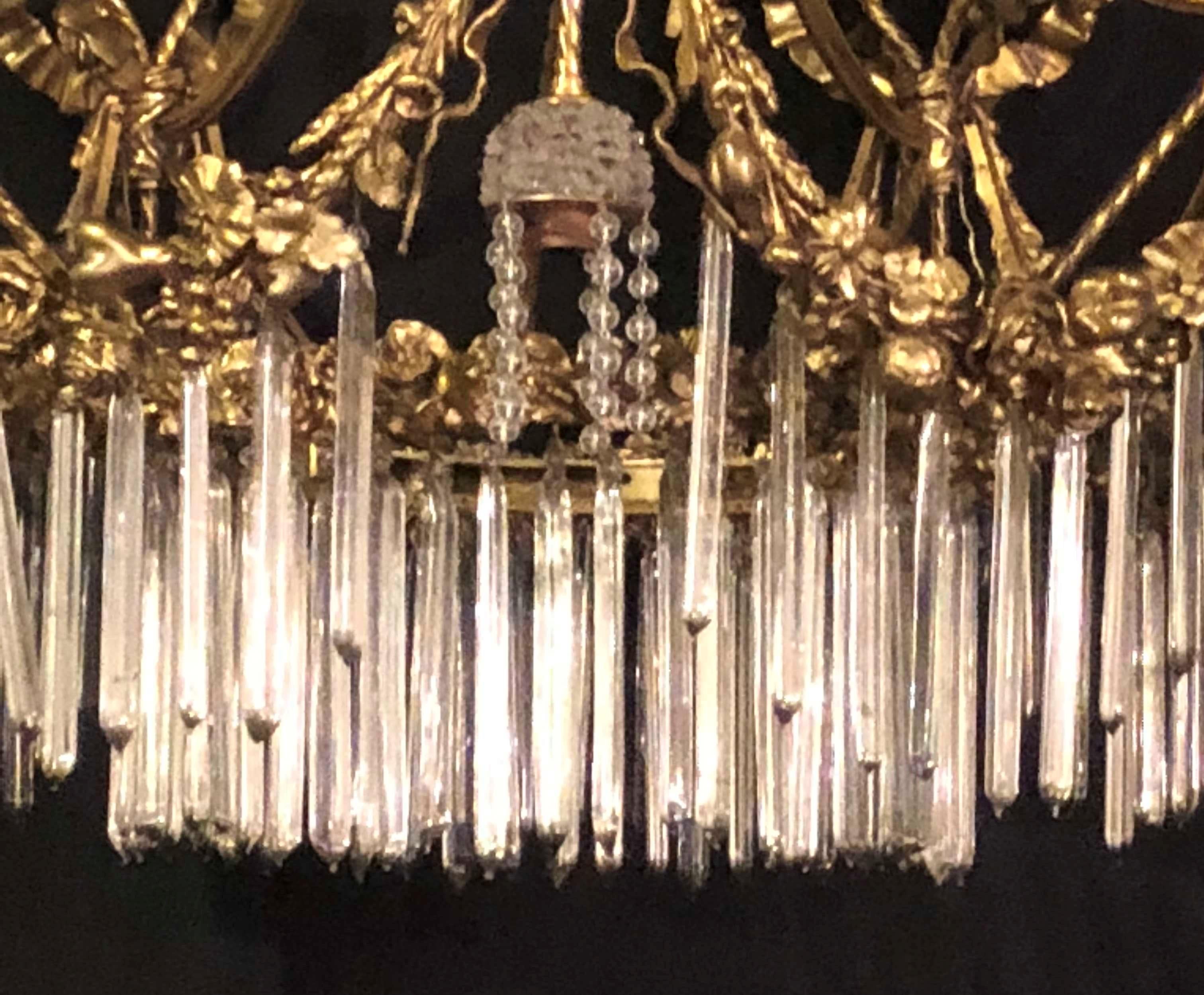 Louis XVI Style Russian Neoclassical Doré Bronze and Crystal Chandelier 4