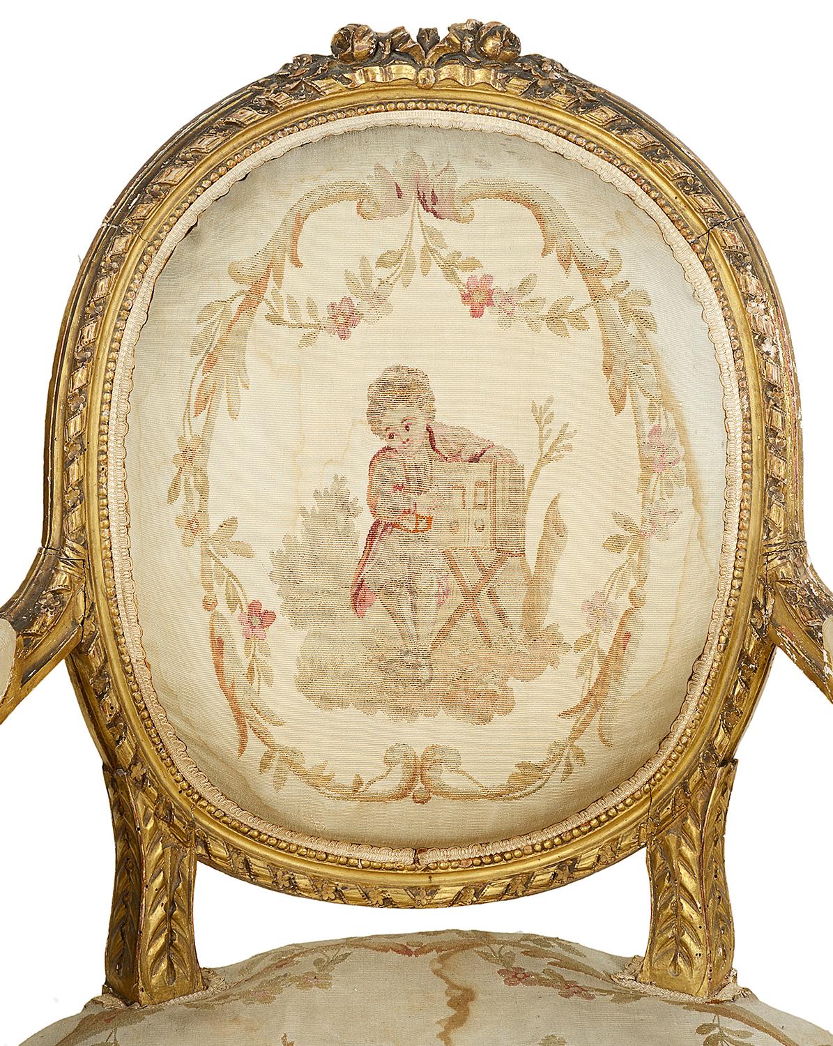 Tapestry Louis XVI Style Salon Suite, 19th Century