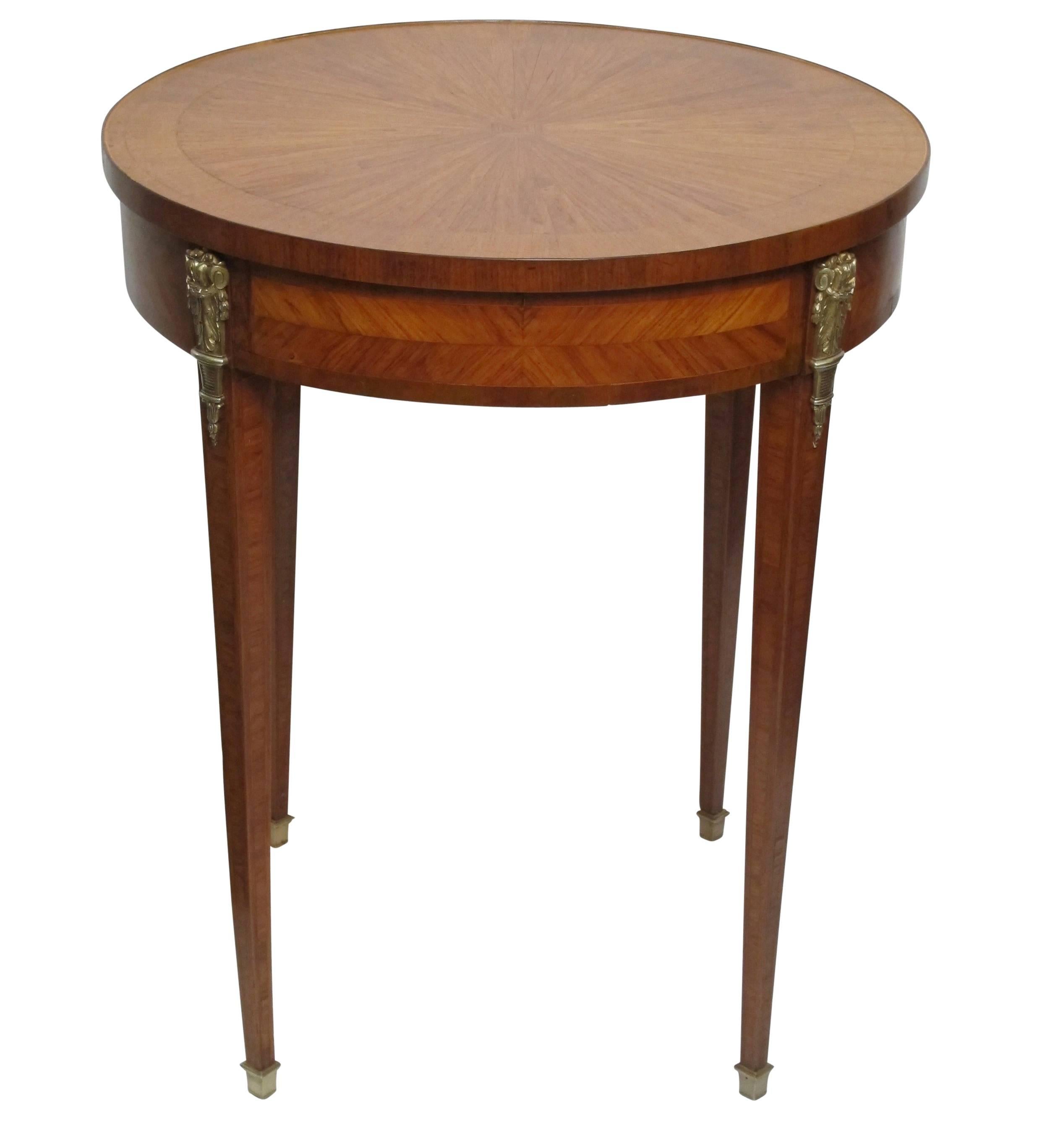 French Louis XVI Style Satinwood and Mahogany Cross Banded Bouillotte Table