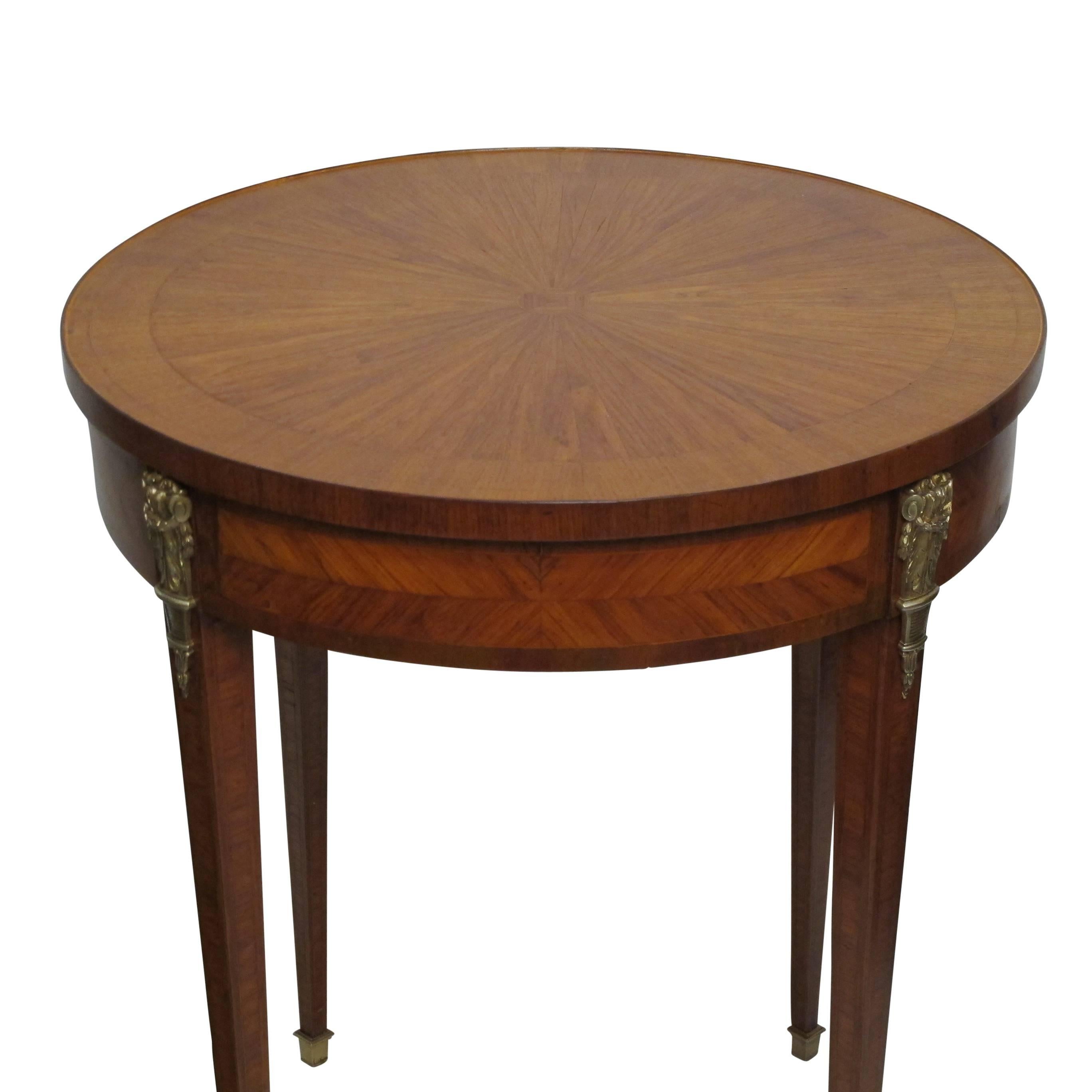 Cross-Banded Louis XVI Style Satinwood and Mahogany Cross Banded Bouillotte Table
