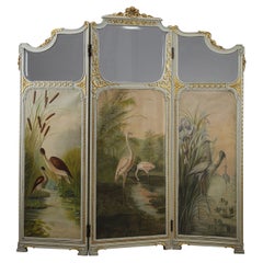 Paravent de style Louis XVI en bois sculpté avec chaînes