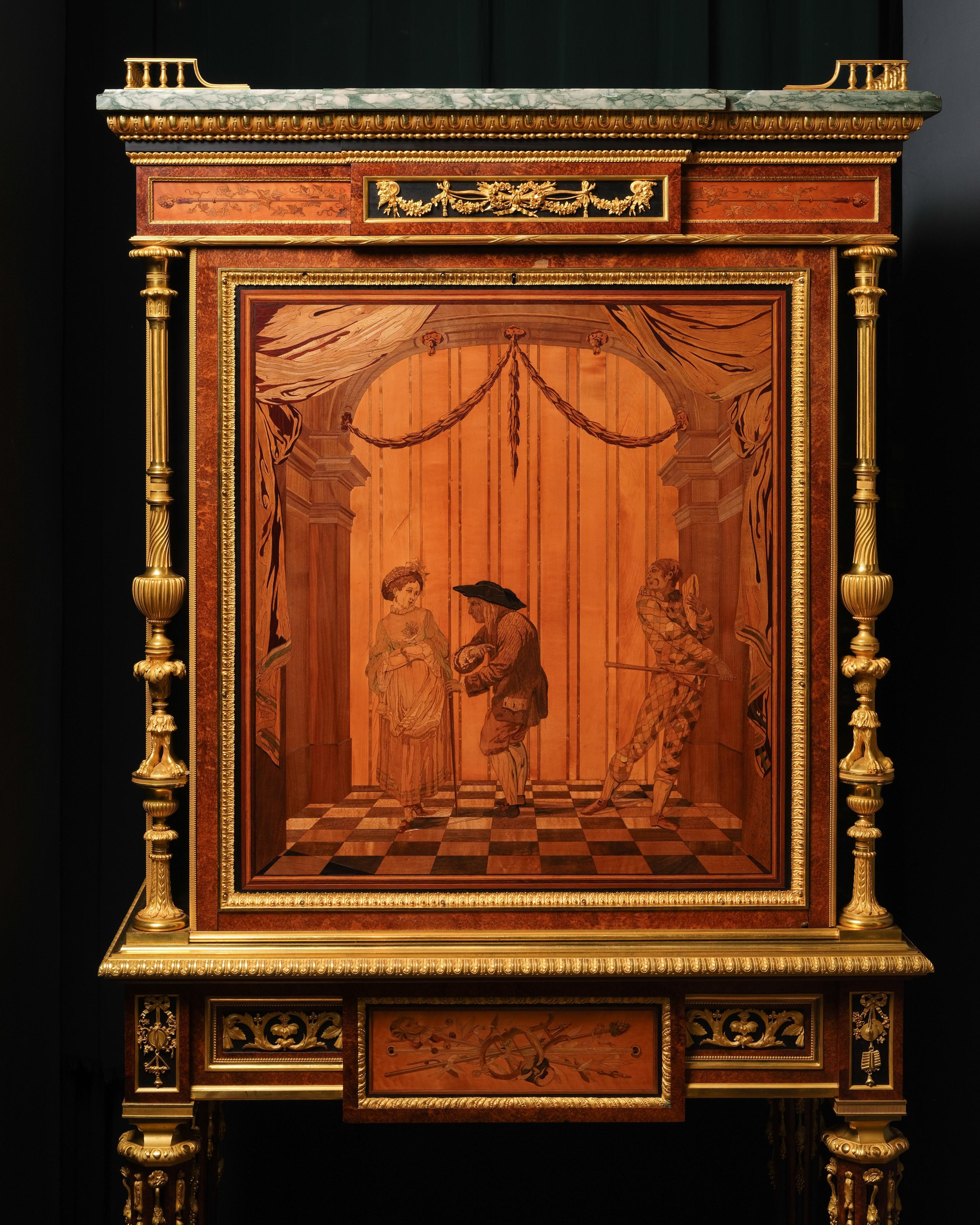 Secrétaire à abattant estilo Luis XVI con marquetería según Roentgen en venta 11