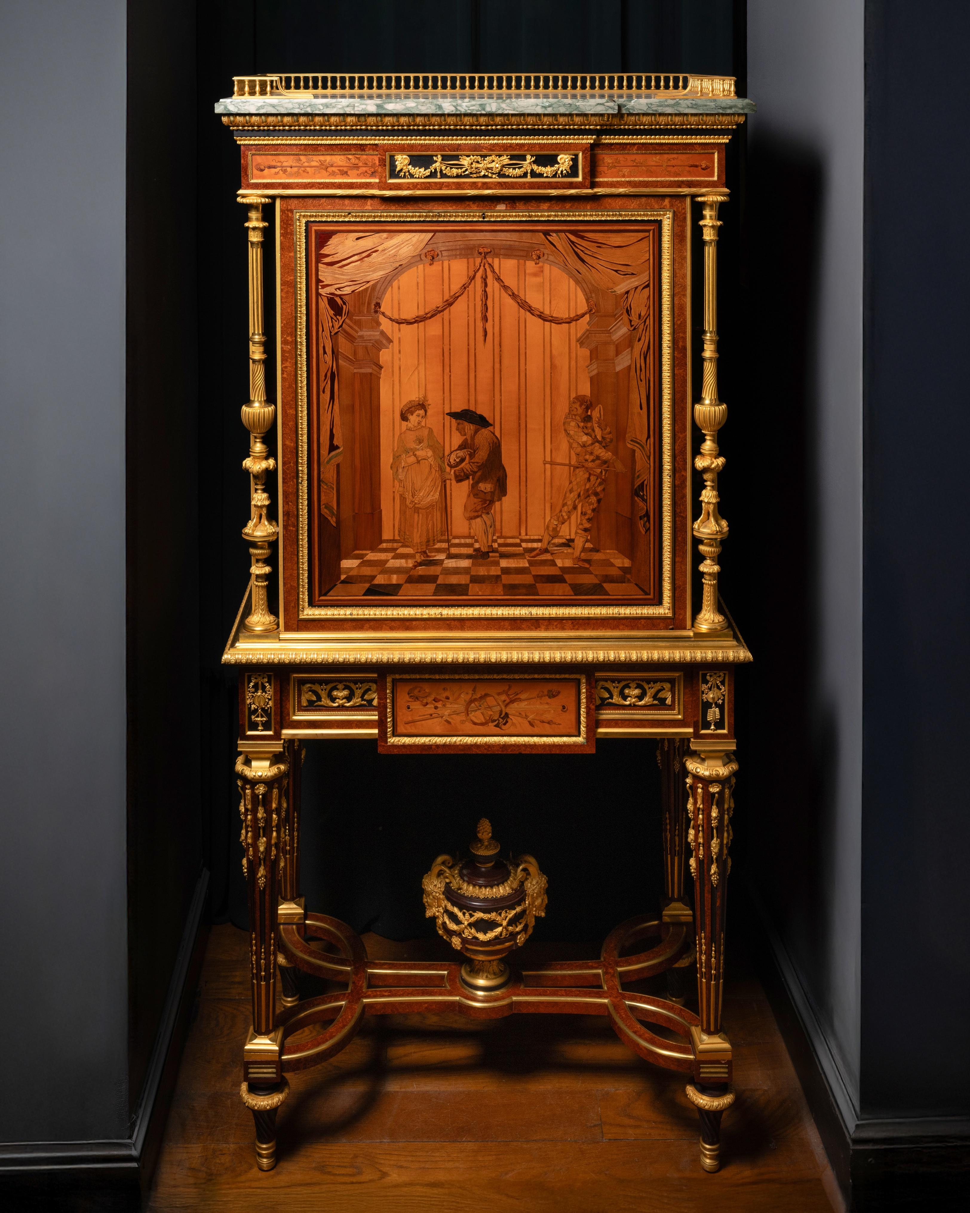 Secrétaire à abattant estilo Luis XVI con marquetería según Roentgen en venta 12